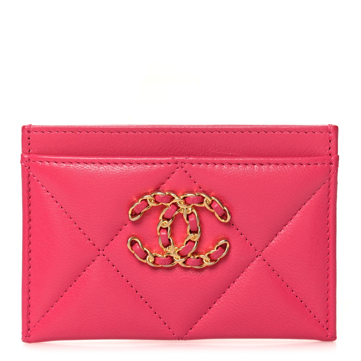 Chanel Lambskin Quilted Chanel 19 Card Holder Dark Pink 1 of 9