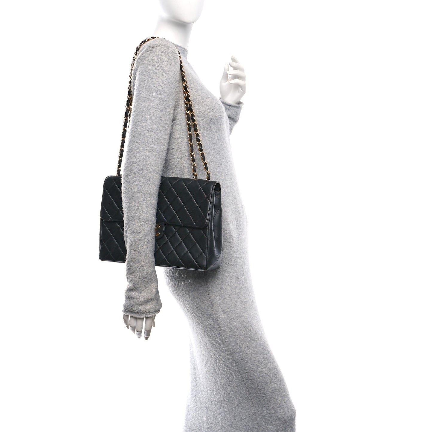 Lambskin Quilted Jumbo Single Flap Black