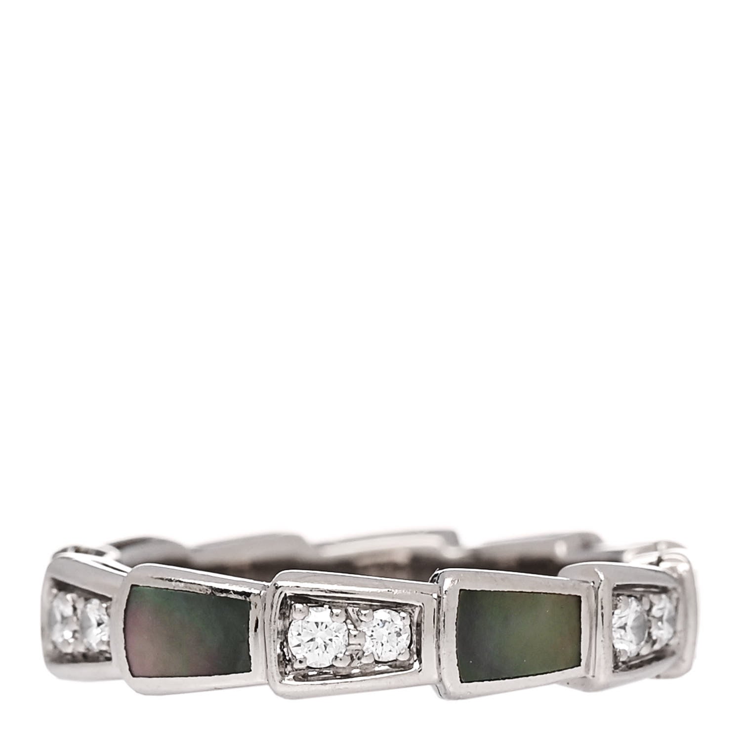 Bulgari 18K White Gold Diamond Gray Mother of Pearl Serpenti Viper Band Ring 48 4.5 3 of 5