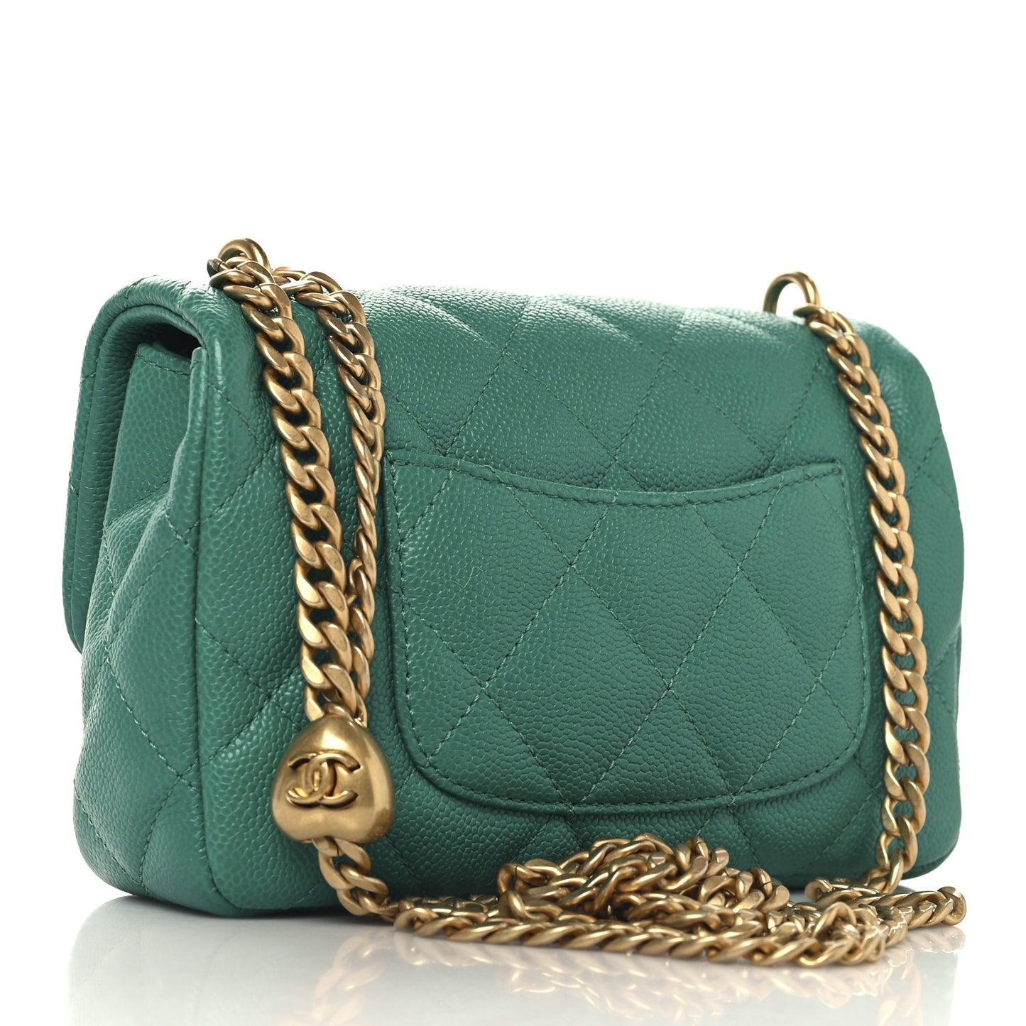 Caviar Quilted Sweetheart Mini Rectangular Flap Green