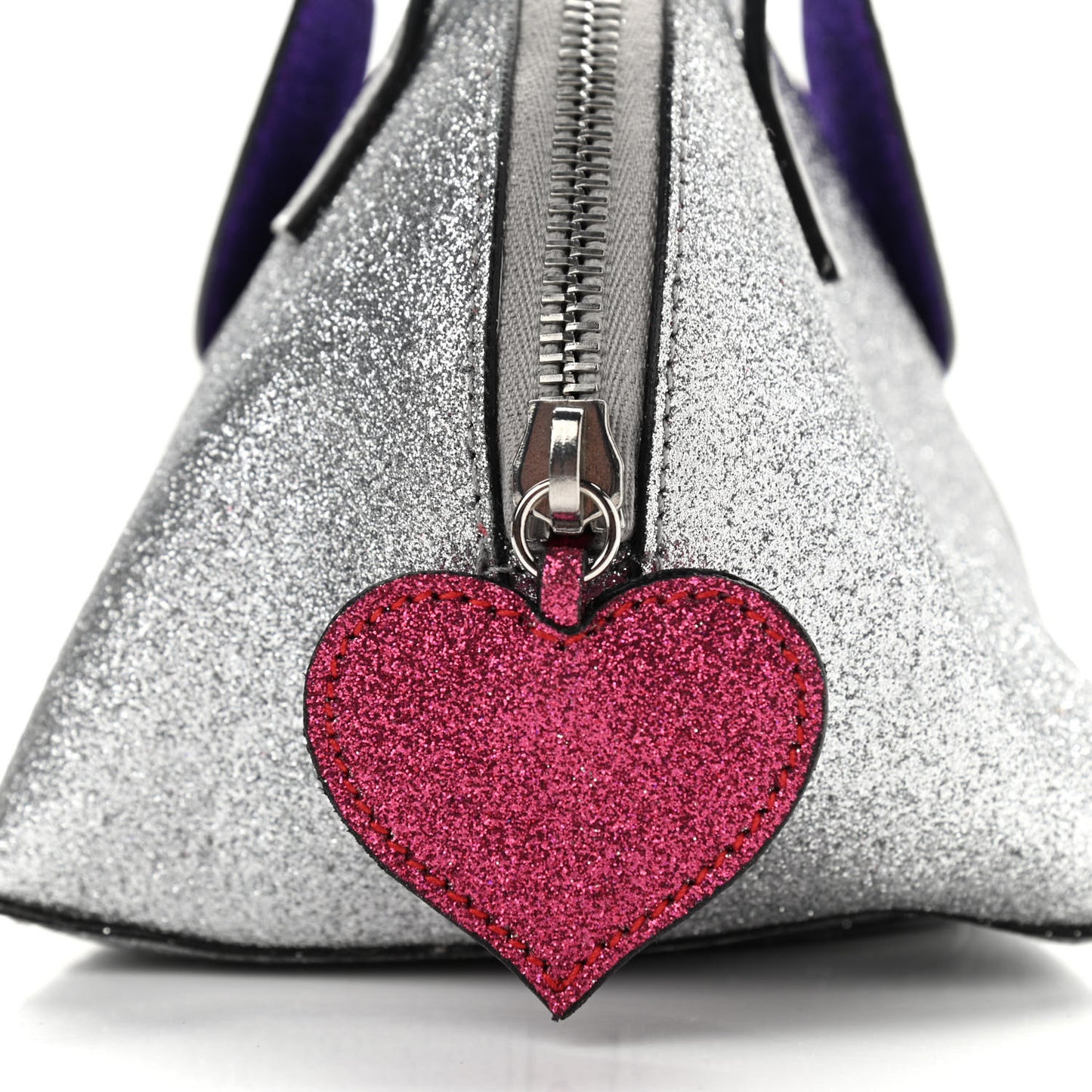 Metallic Calfskin Glitter Childrens Rabbit Top Handle Bag Silver