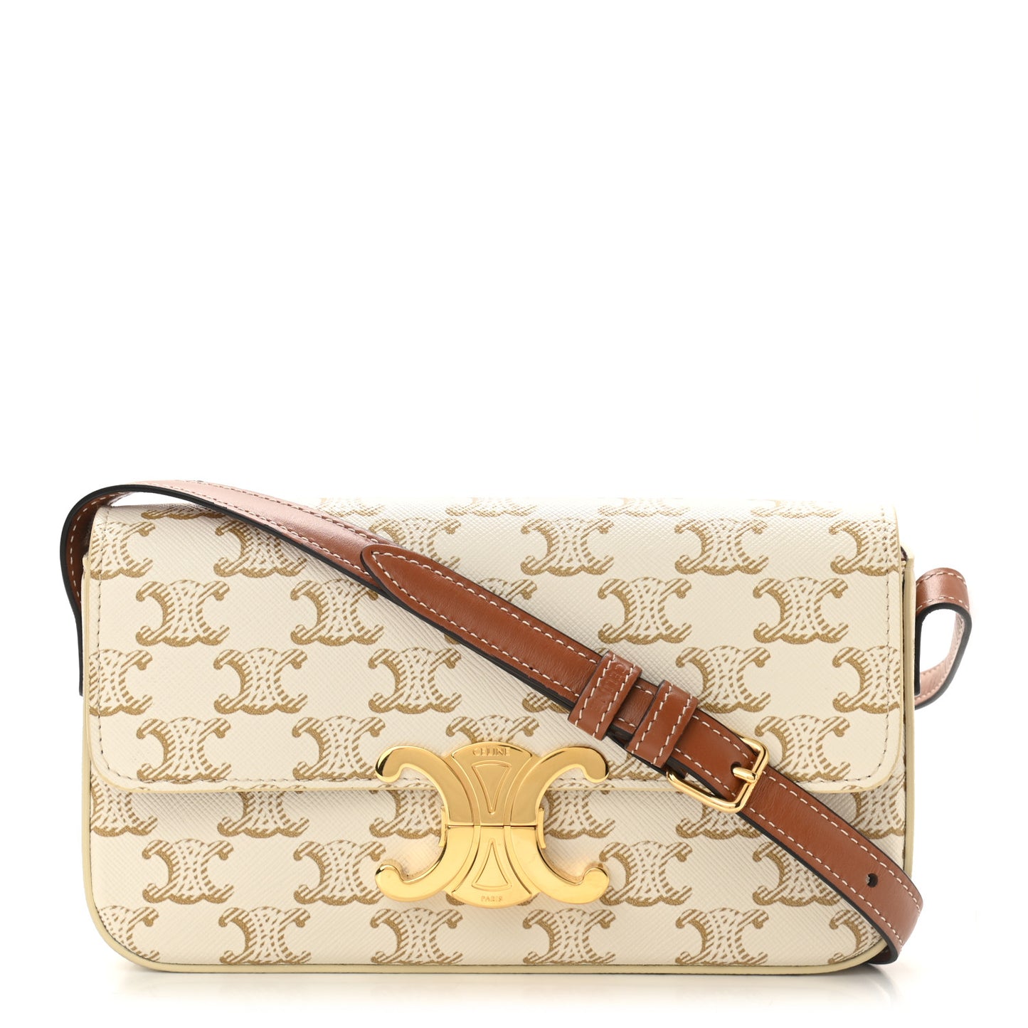 Canvas Calfskin Triomphe Shoulder Bag White
