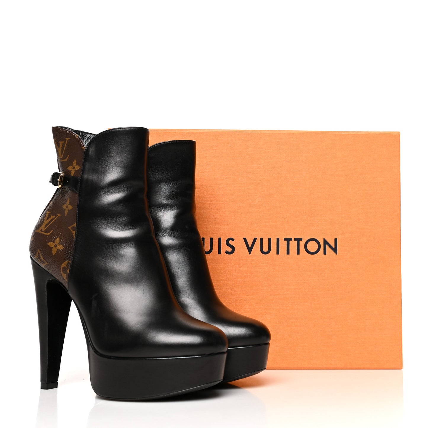 Calfskin Monogram Afterglow Platform Ankle Boots 39 Black
