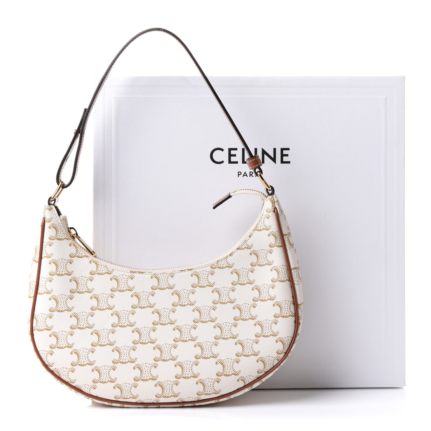 Canvas Calfskin Ava Triomphe Shoulder Bag White