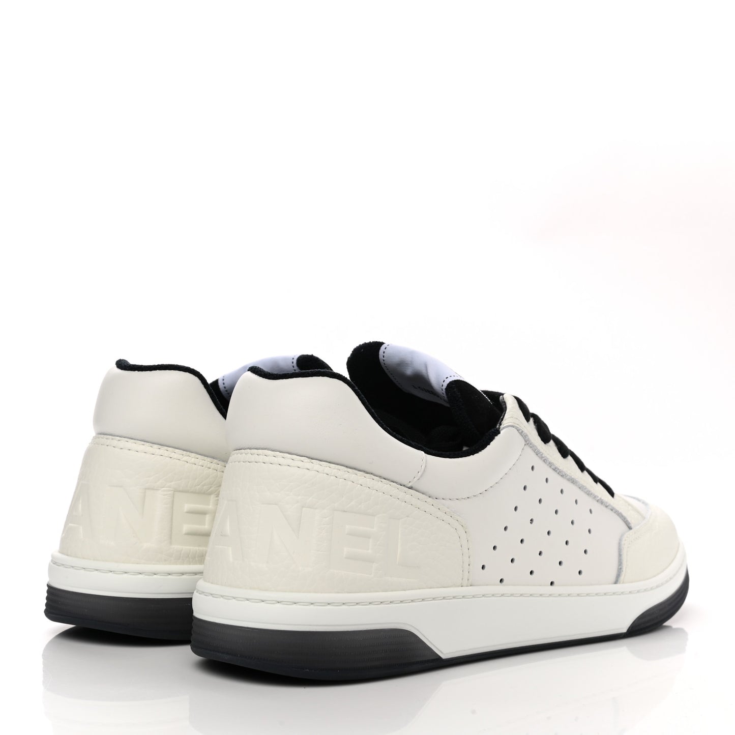 Grained Calfskin Fabric Mens Logo Sneakers 46 White Black