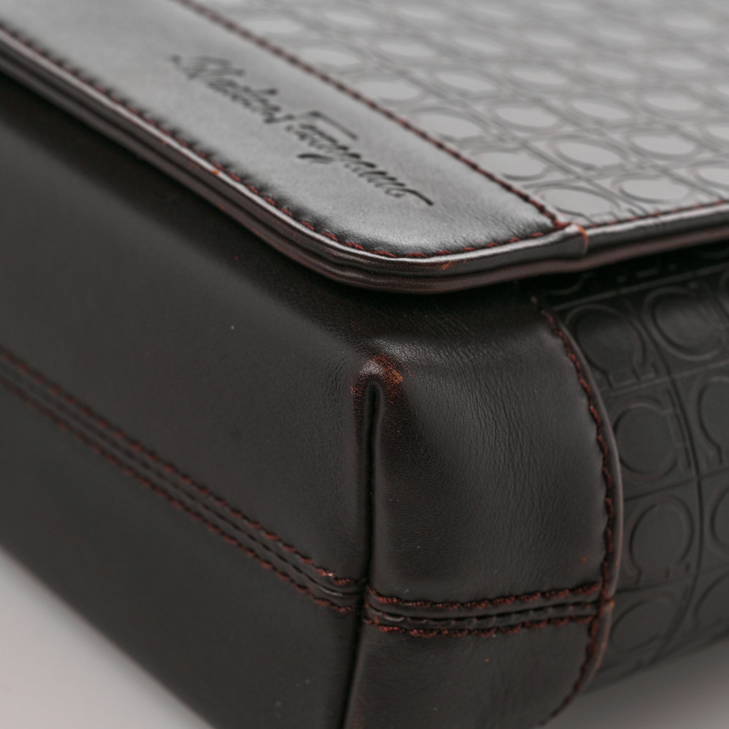 Calfskin Gancini Messenger Bag Dark Brown