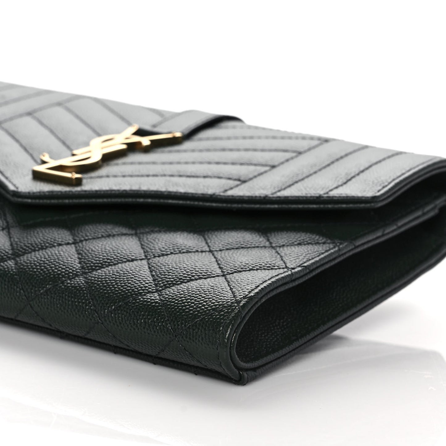 Grain De Poudre Textured Mixed Matelasse Triquilt Monogram Clutch Vert Fonce