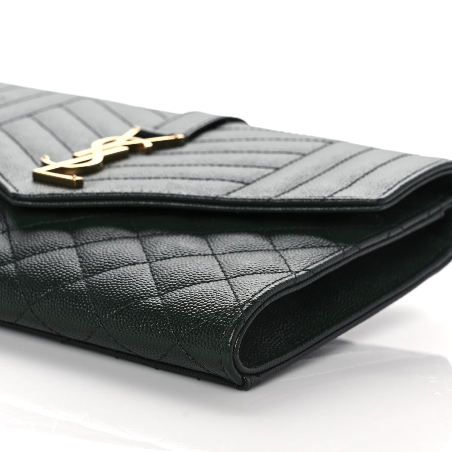 Saint Laurent Grain De Poudre Textured Mixed Matelasse Triquilt Monogram Clutch Vert Fonce 9 of 11