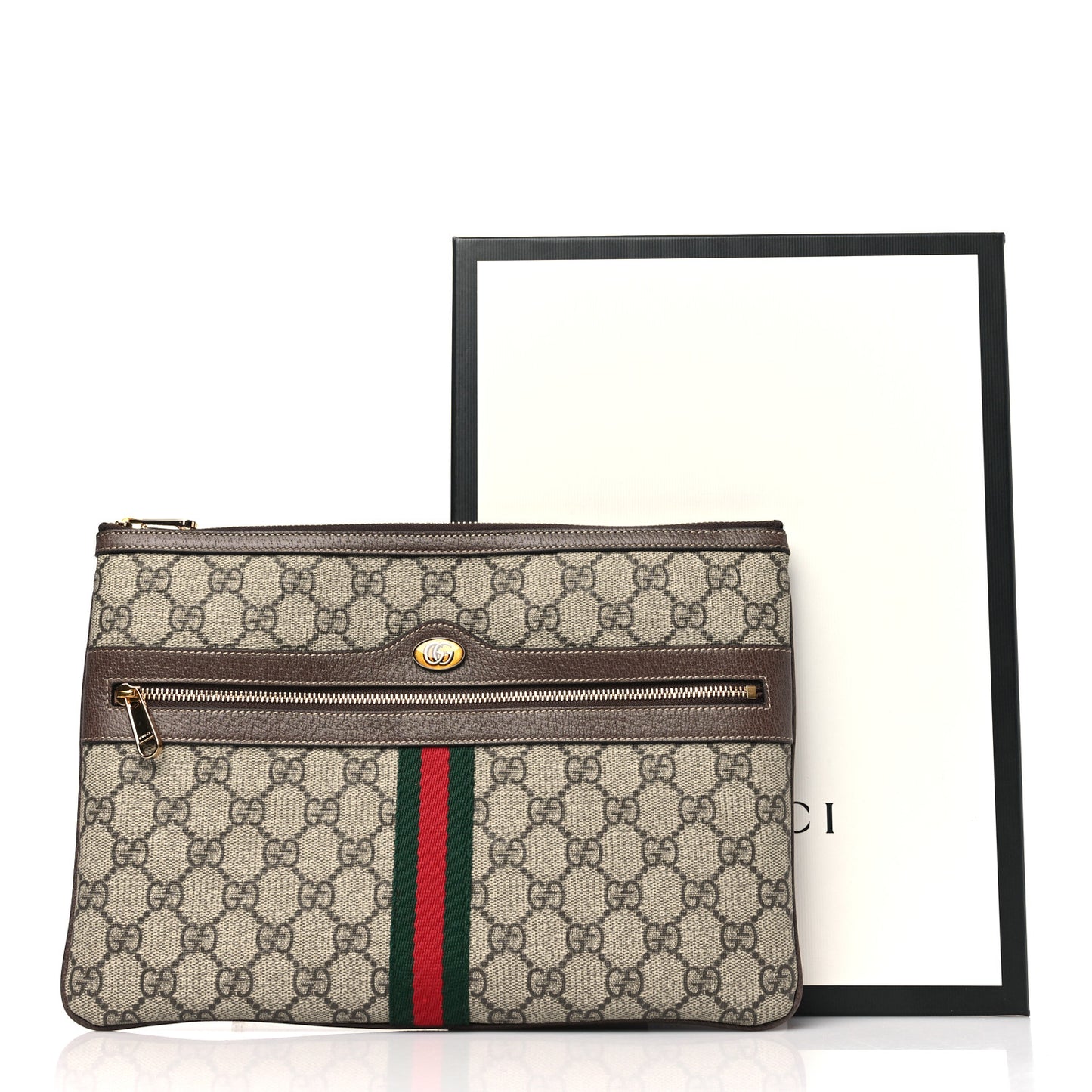 GG Supreme Monogram Large Ophidia Pouch Clutch Brown