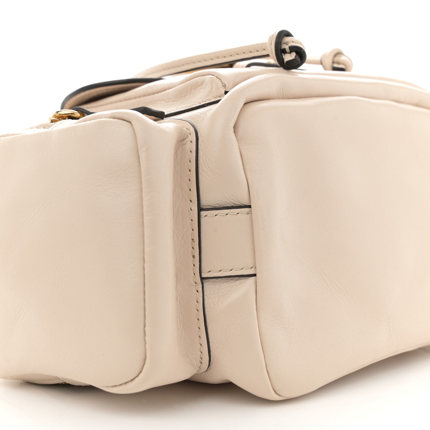 Shiny Calfskin Camera Bucket Bag Sweet Beige