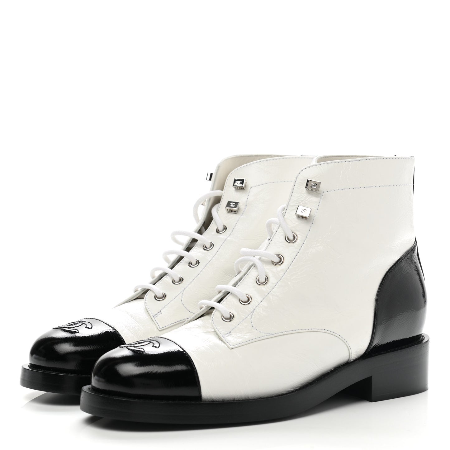 Distressed Patent Cap Toe Combat Boots 40 White Black