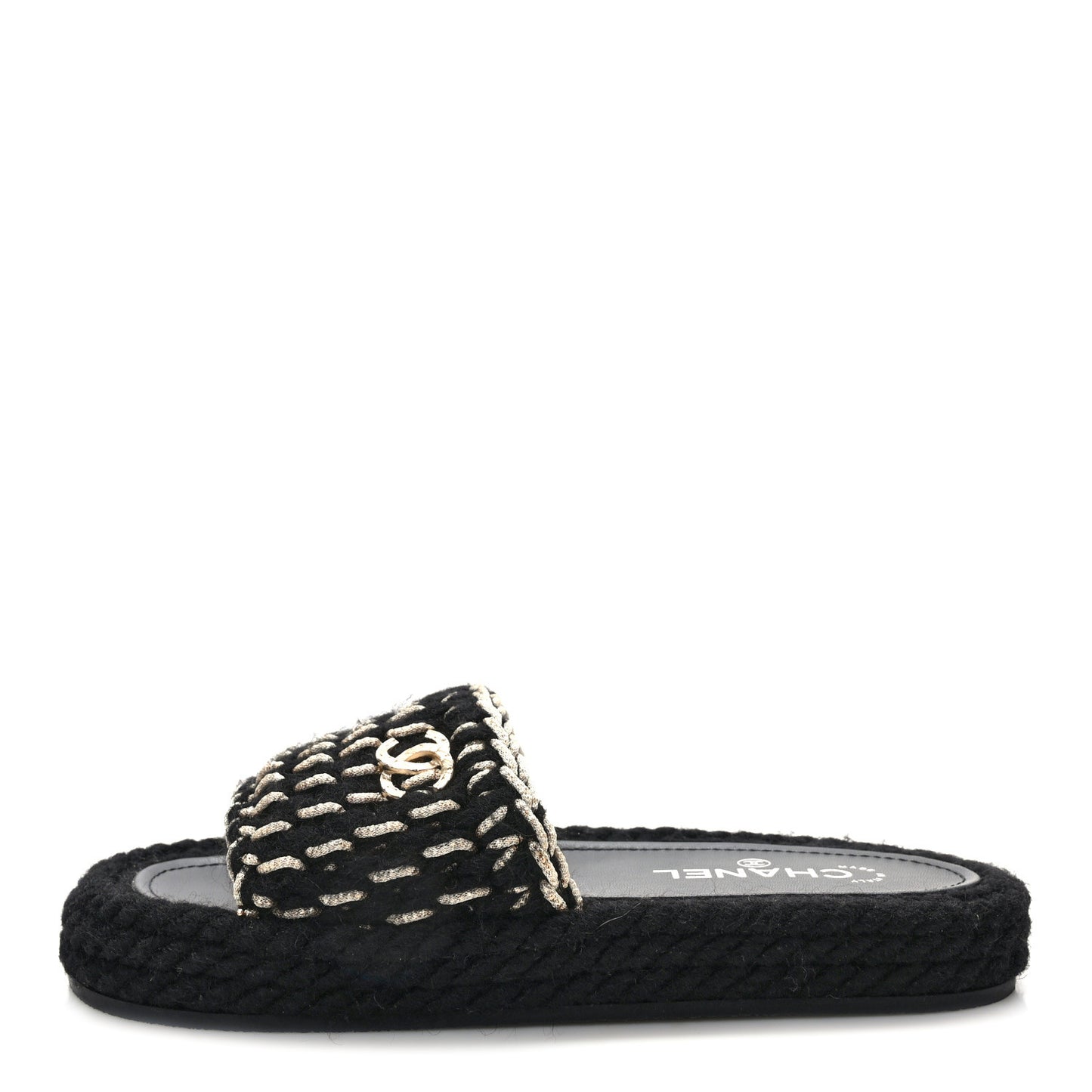 Braided Knit CC Mules 38 Black Gold