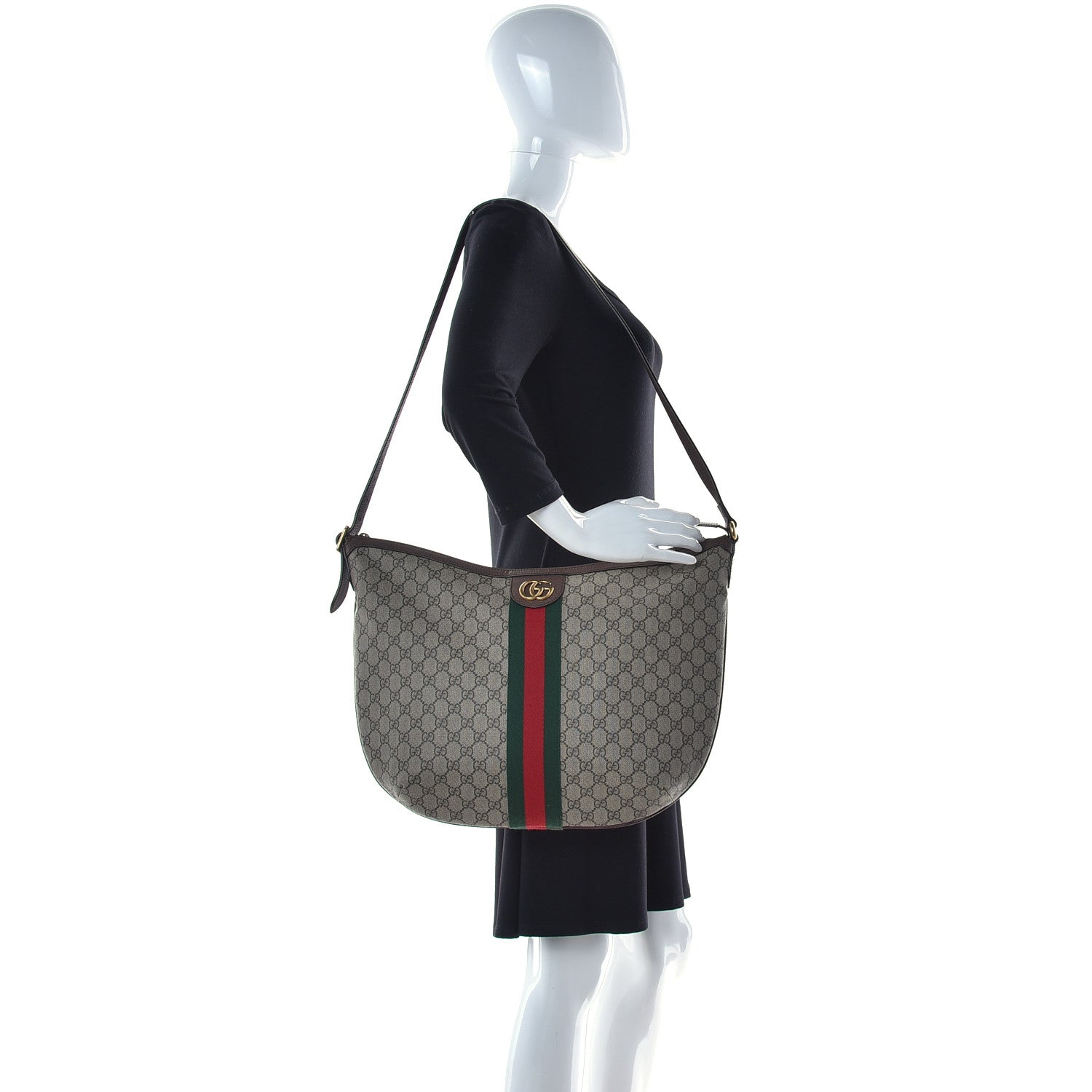 Gucci GG Supreme Monogram Web Ophidia Half Moon Hobo Brown 2 of 10