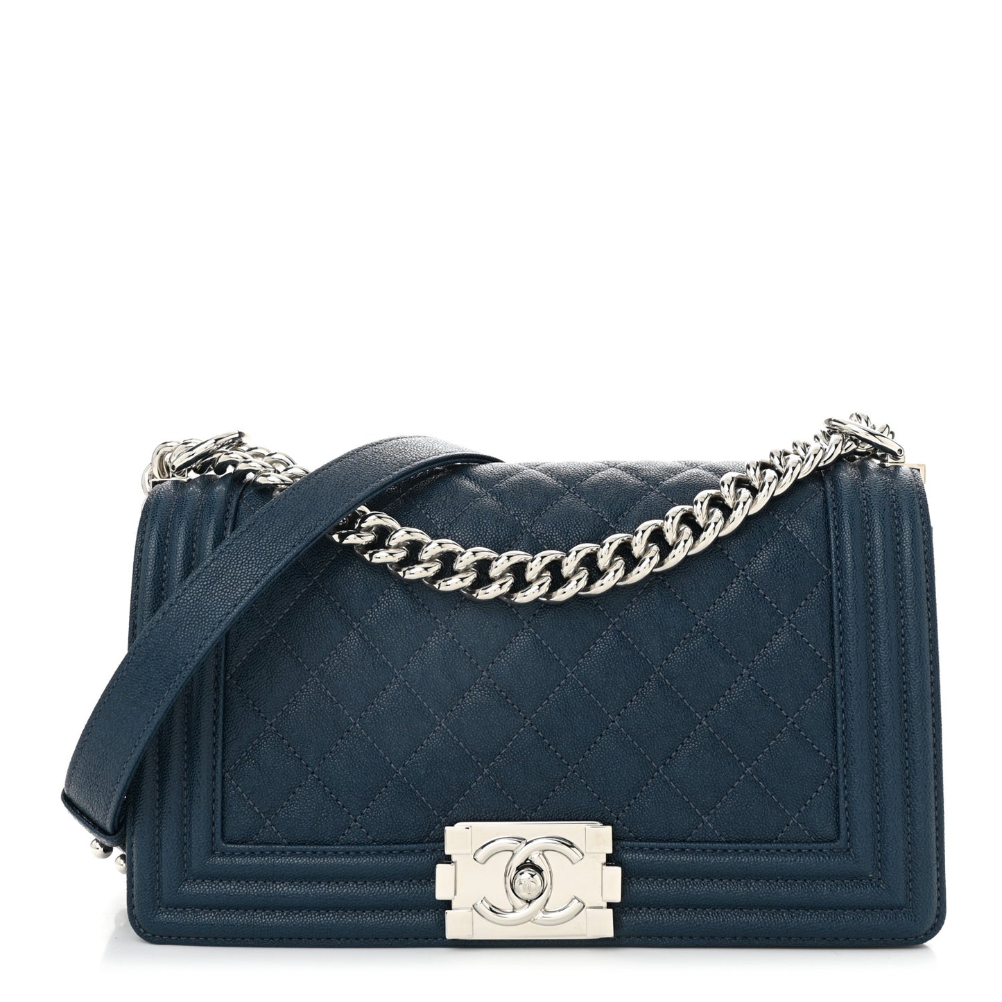 Caviar Quilted Medium Boy Flap Dark Blue