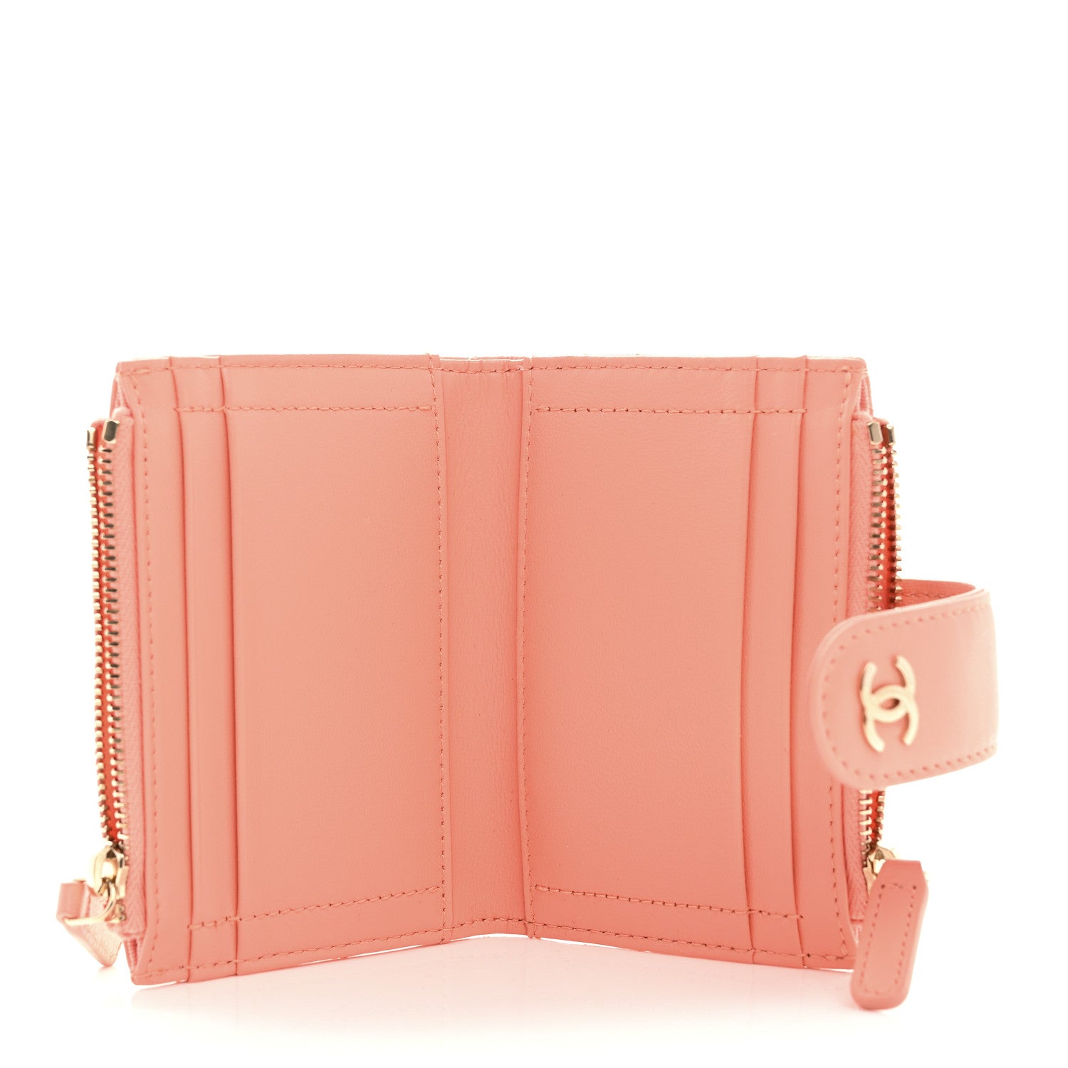 Chanel Lambskin Quilted Compact Zipped Pocket Wallet Light Orange 5 of 8