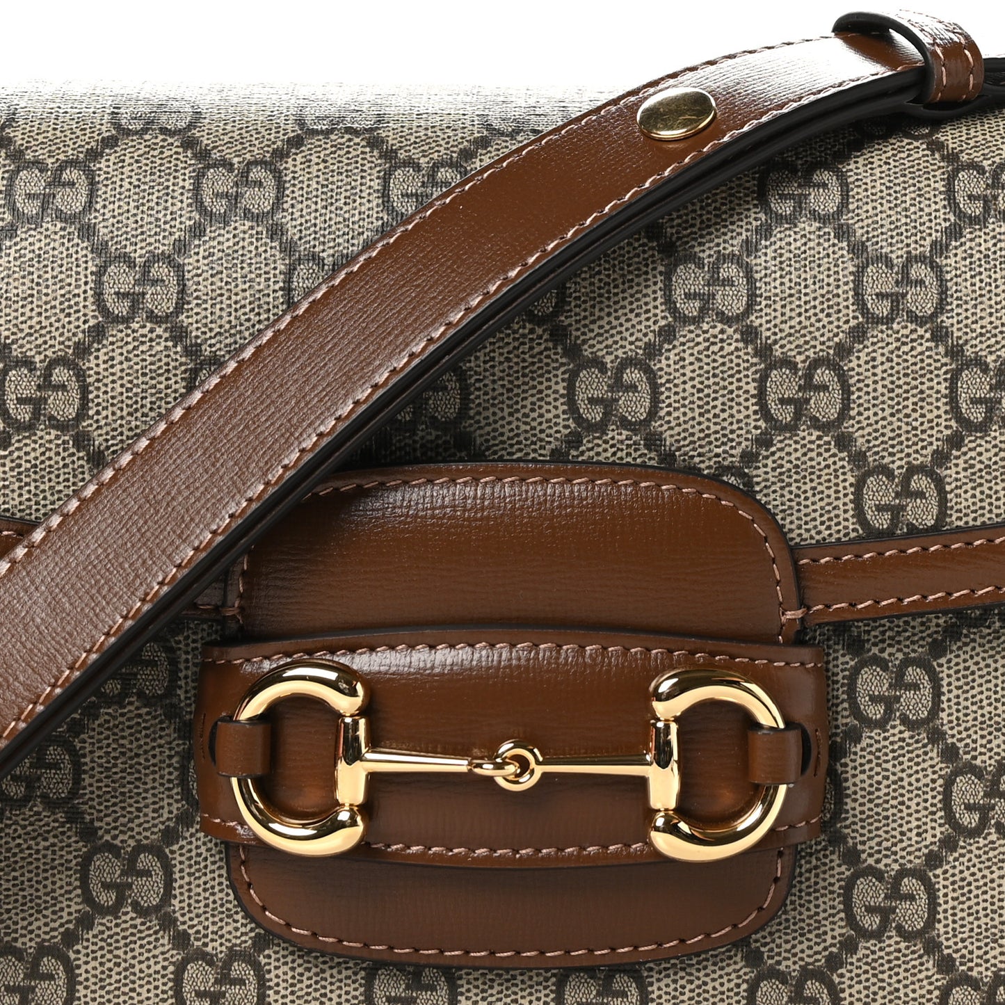 GG Supreme Monogram Horsebit 1955 Shoulder Bag Beige Brown Sugar