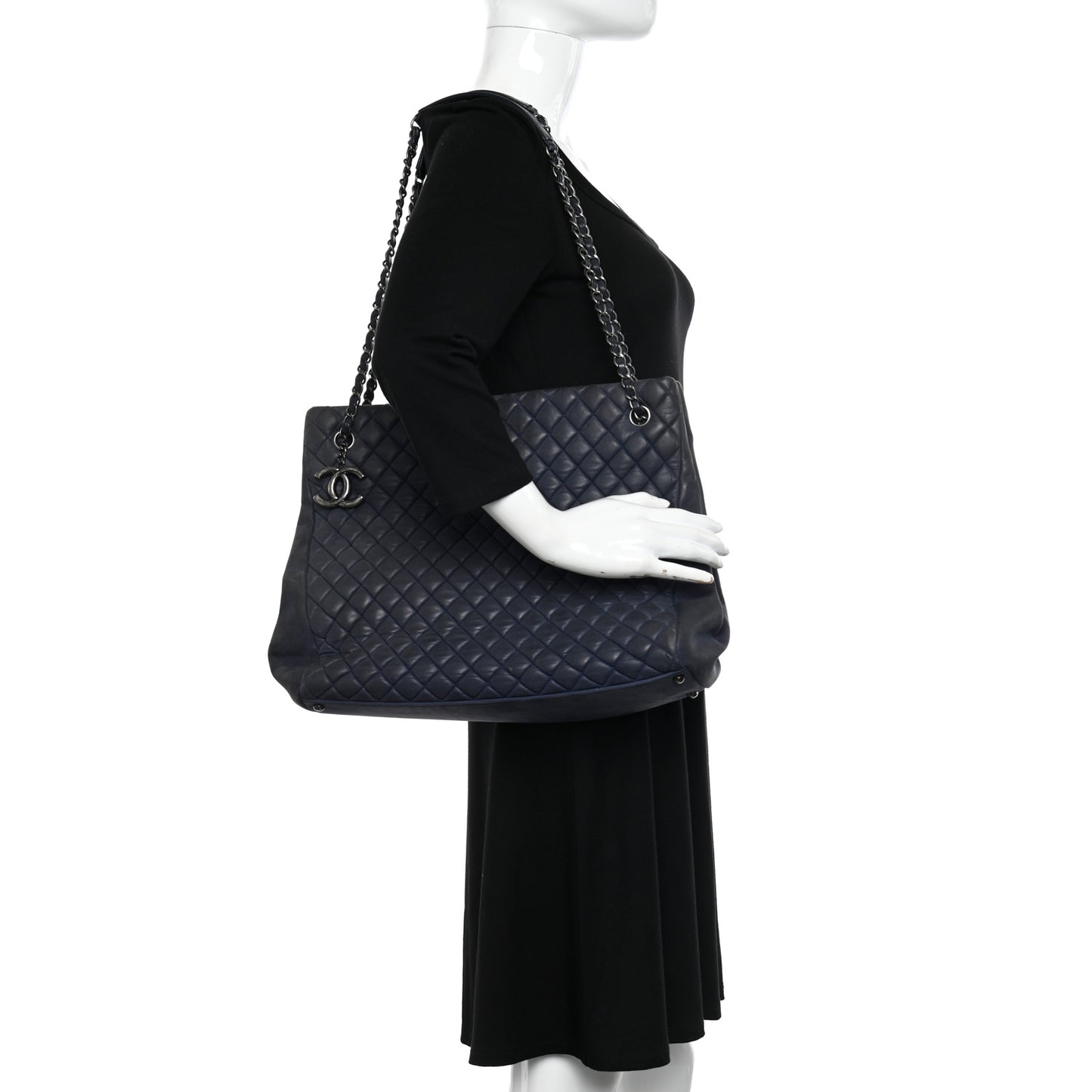 Lambskin Quilted New Bubble North South Tote Navy