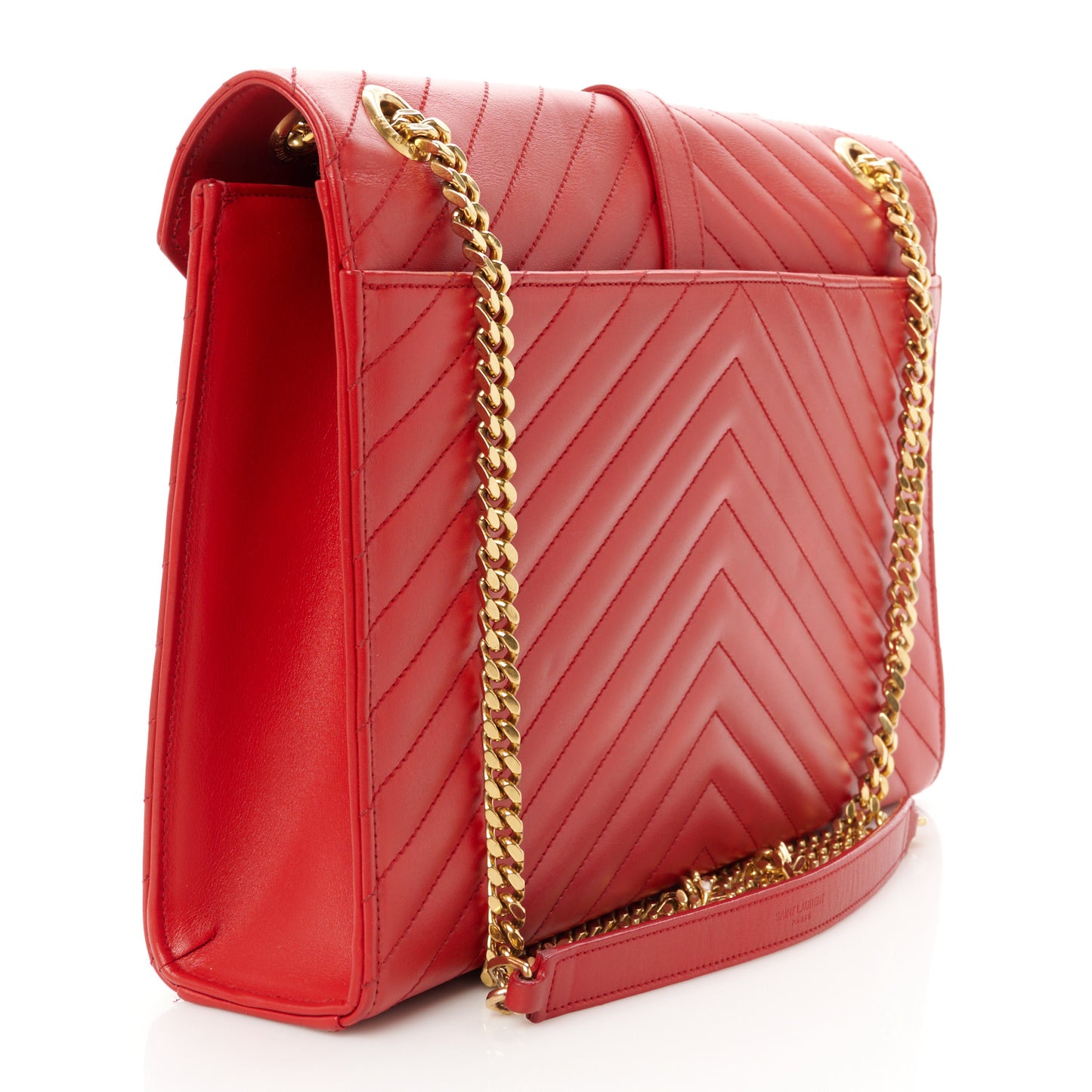 Grain De Poudre Matelasse Chevron Large Monogram Satchel Lipstick Red
