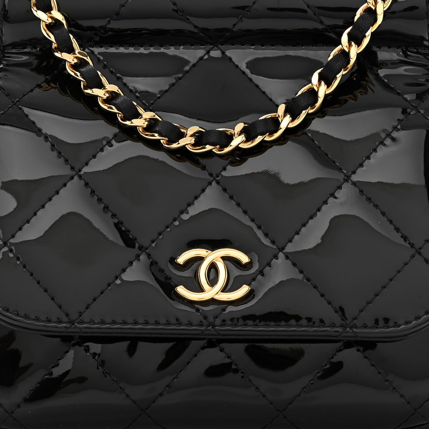 Chanel Patent Quilted Frame Clutch Flap With Chain Black 9 of 11