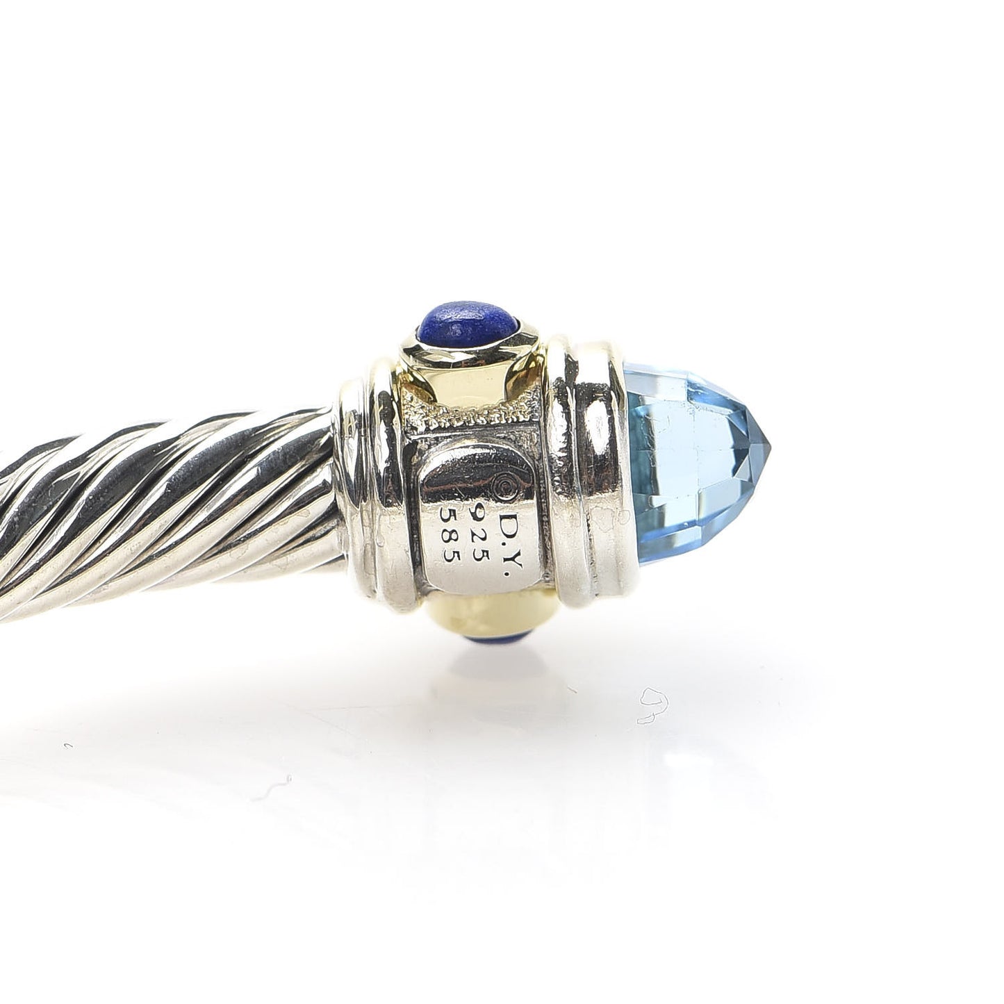 Sterling Silver 14K Yellow Gold Blue Topaz Lapis Lazuli 5mm Cable Renaissance Bracelet