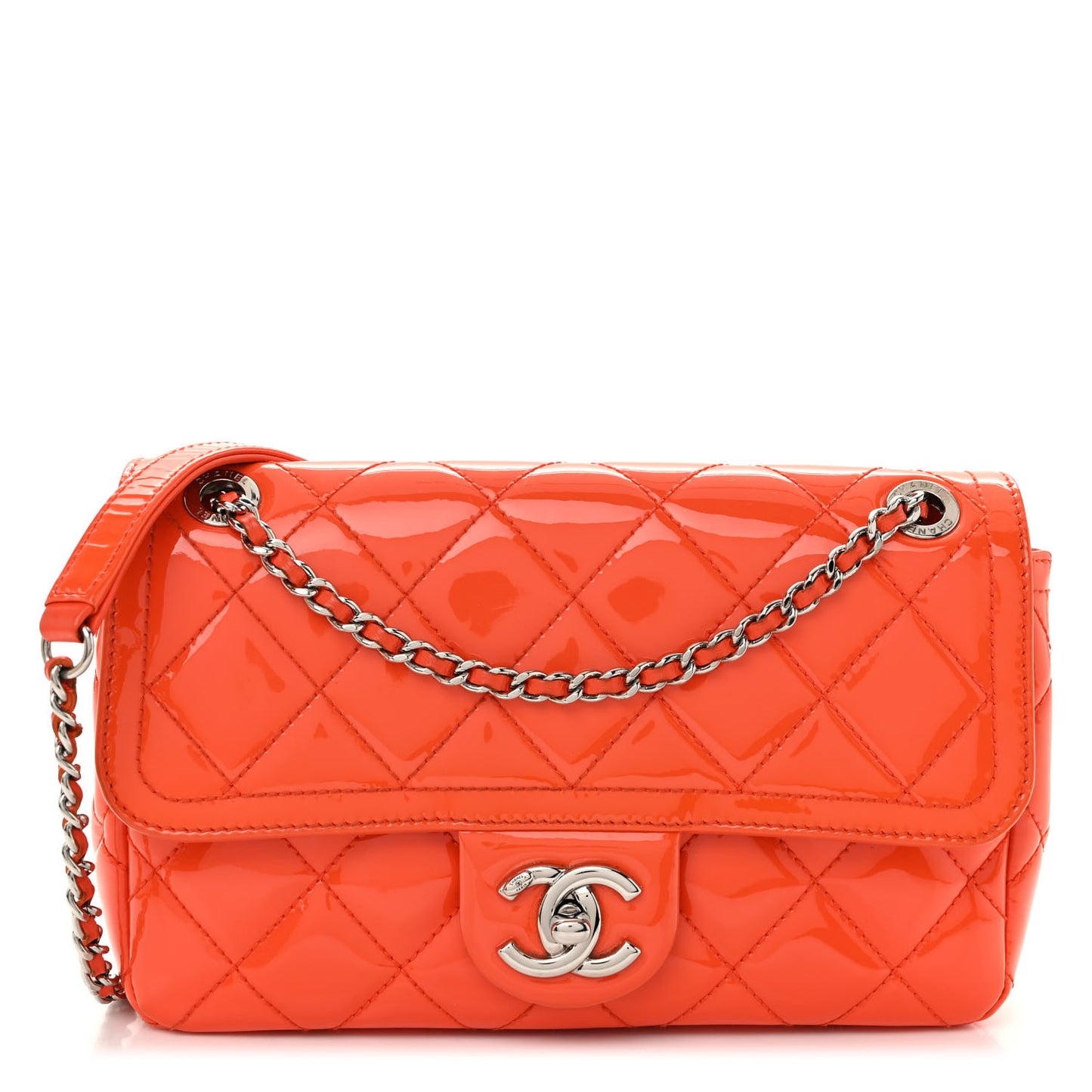Patent Quilted Small Coco Shine Flap Orange