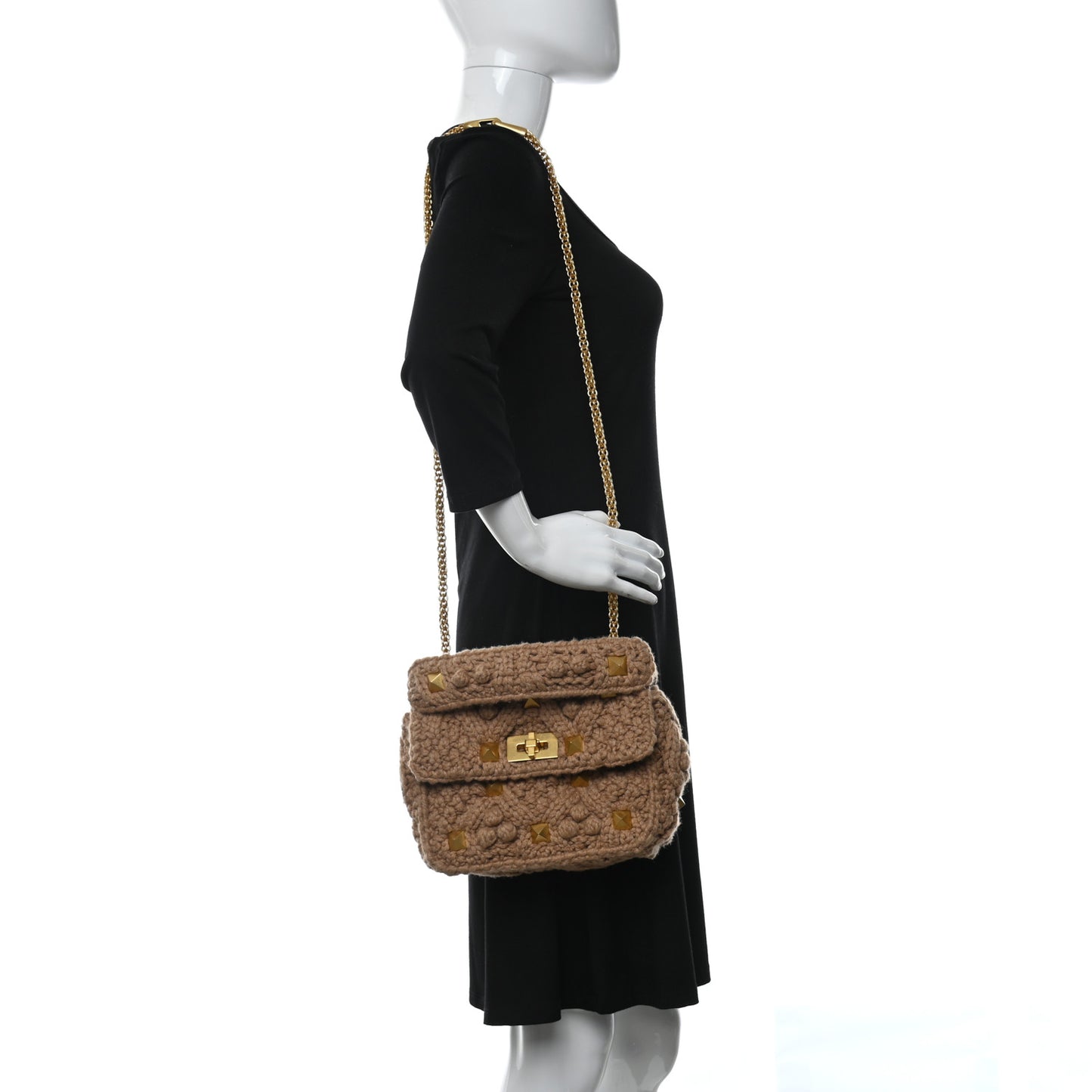 Cashmere Large Roman Stud Shoulder Bag Beige