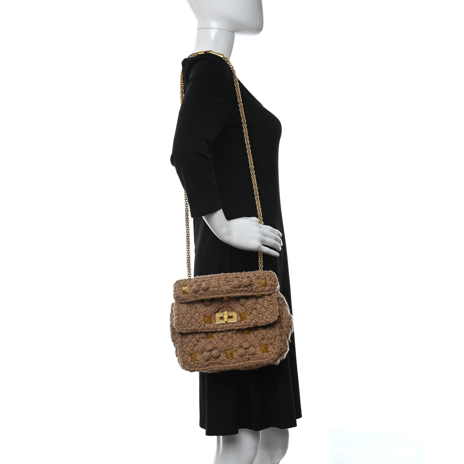 Valentino Garavani Cashmere Large Roman Stud Shoulder Bag Beige 2 of 8
