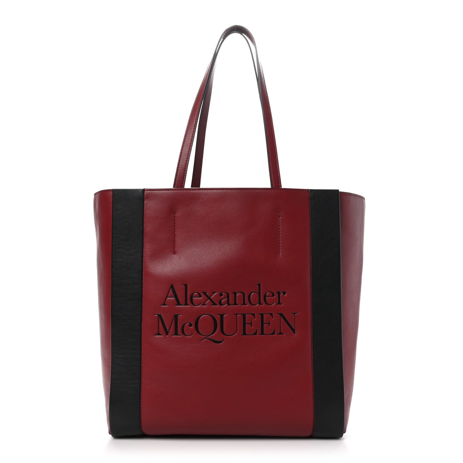 Alexander McQueen Calfskin Embossed Signature Shopper Black Red 1 of 10