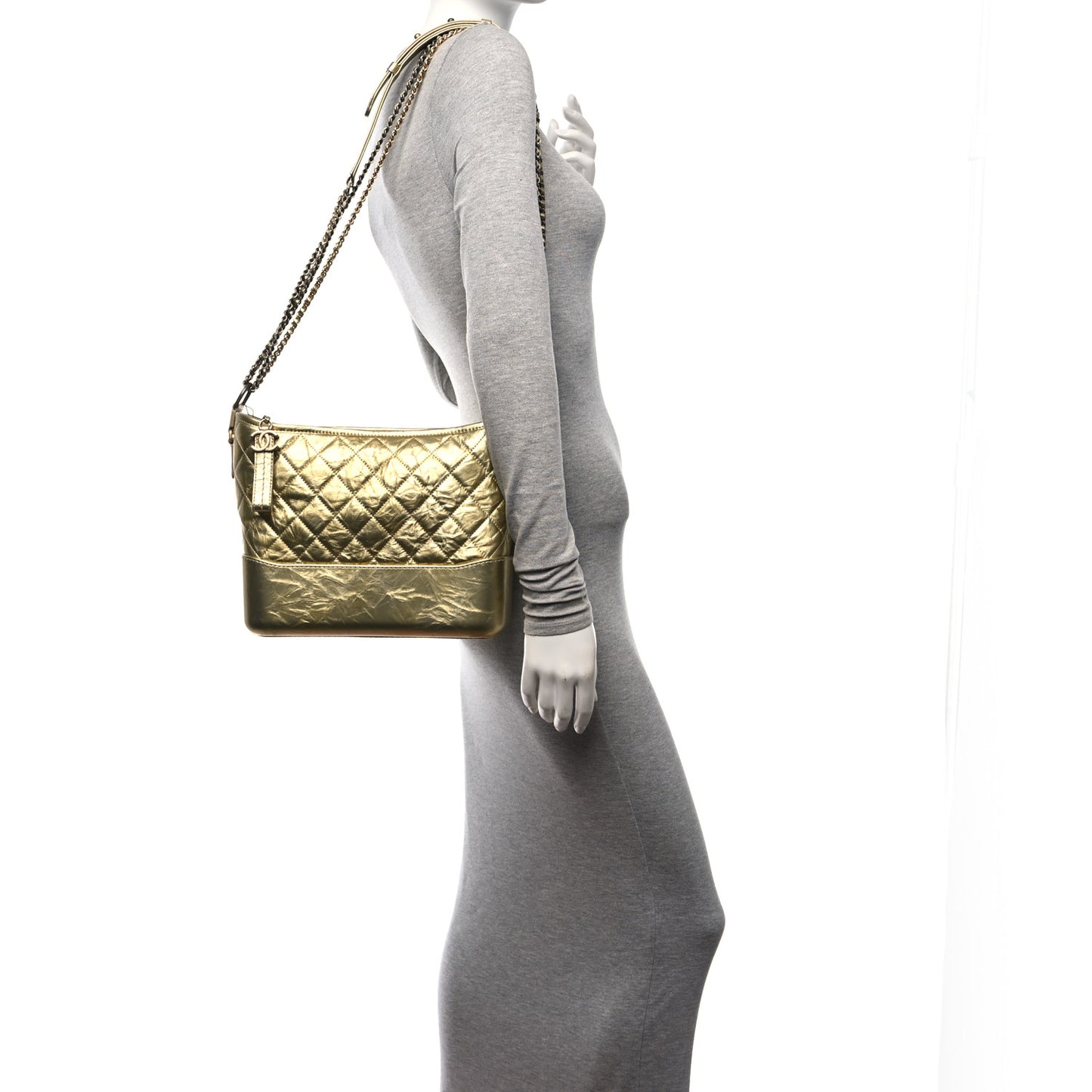 Metallic Aged Calfskin Quilted Medium Gabrielle Gold