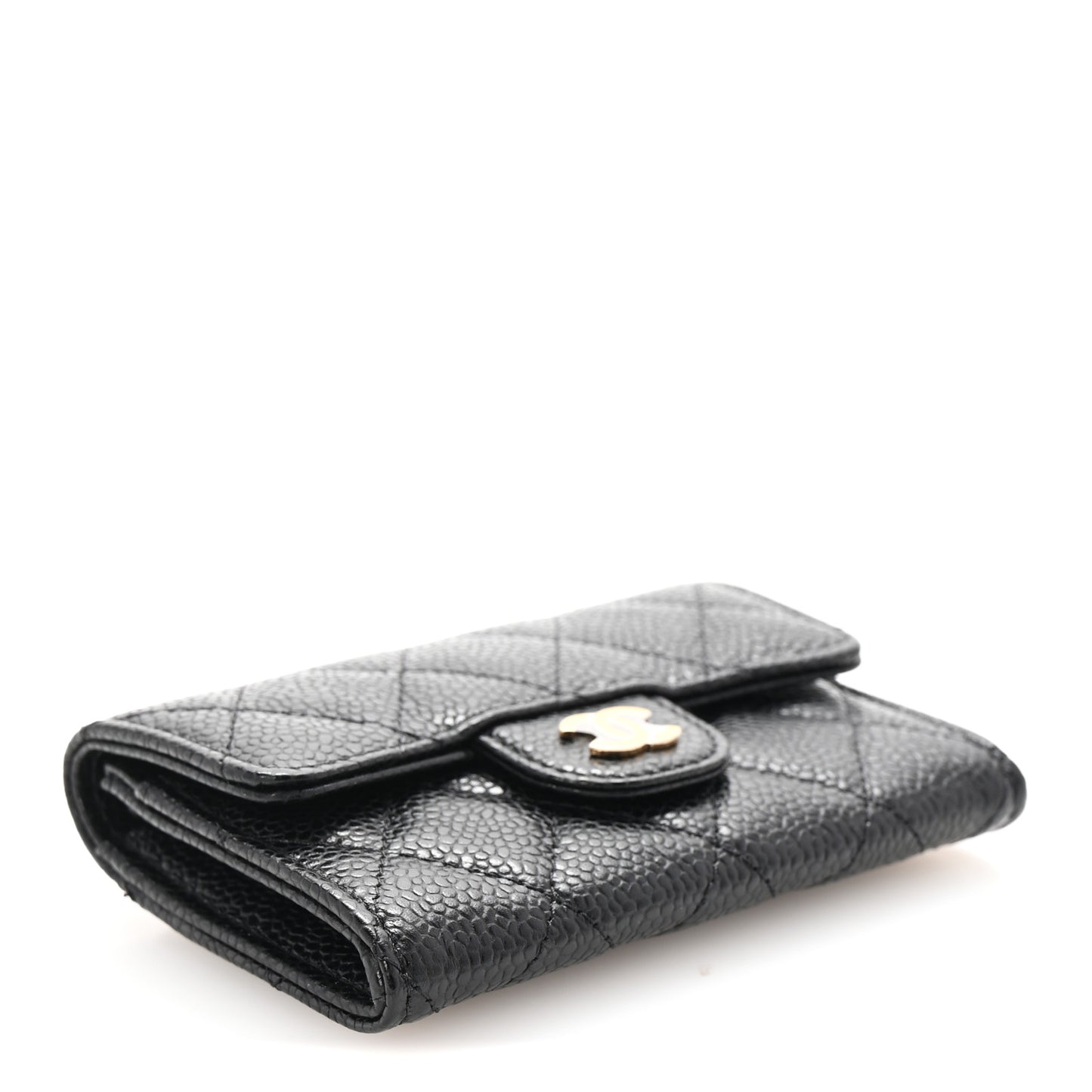 Caviar Quilted Flap Card Holder Wallet Black