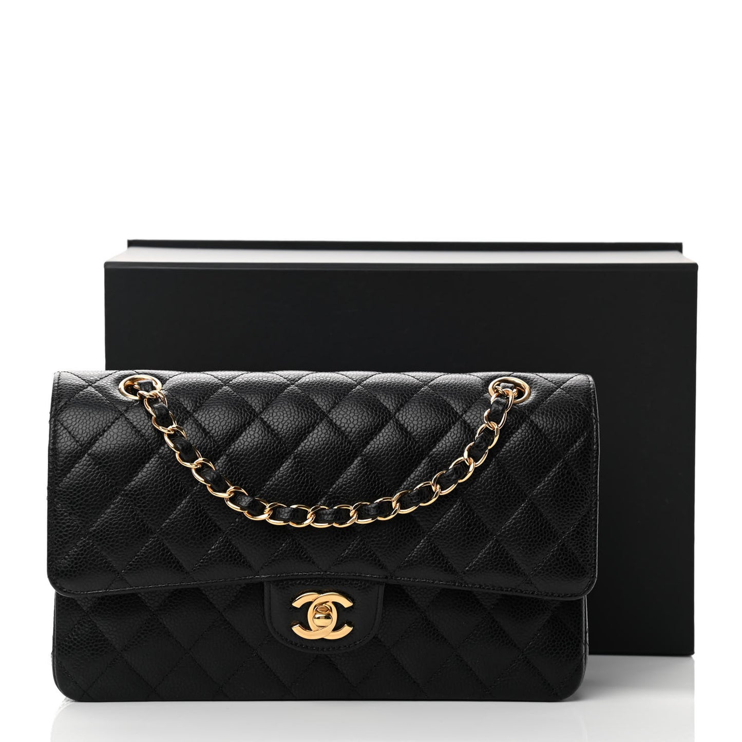 Caviar Quilted Medium Double Flap Black