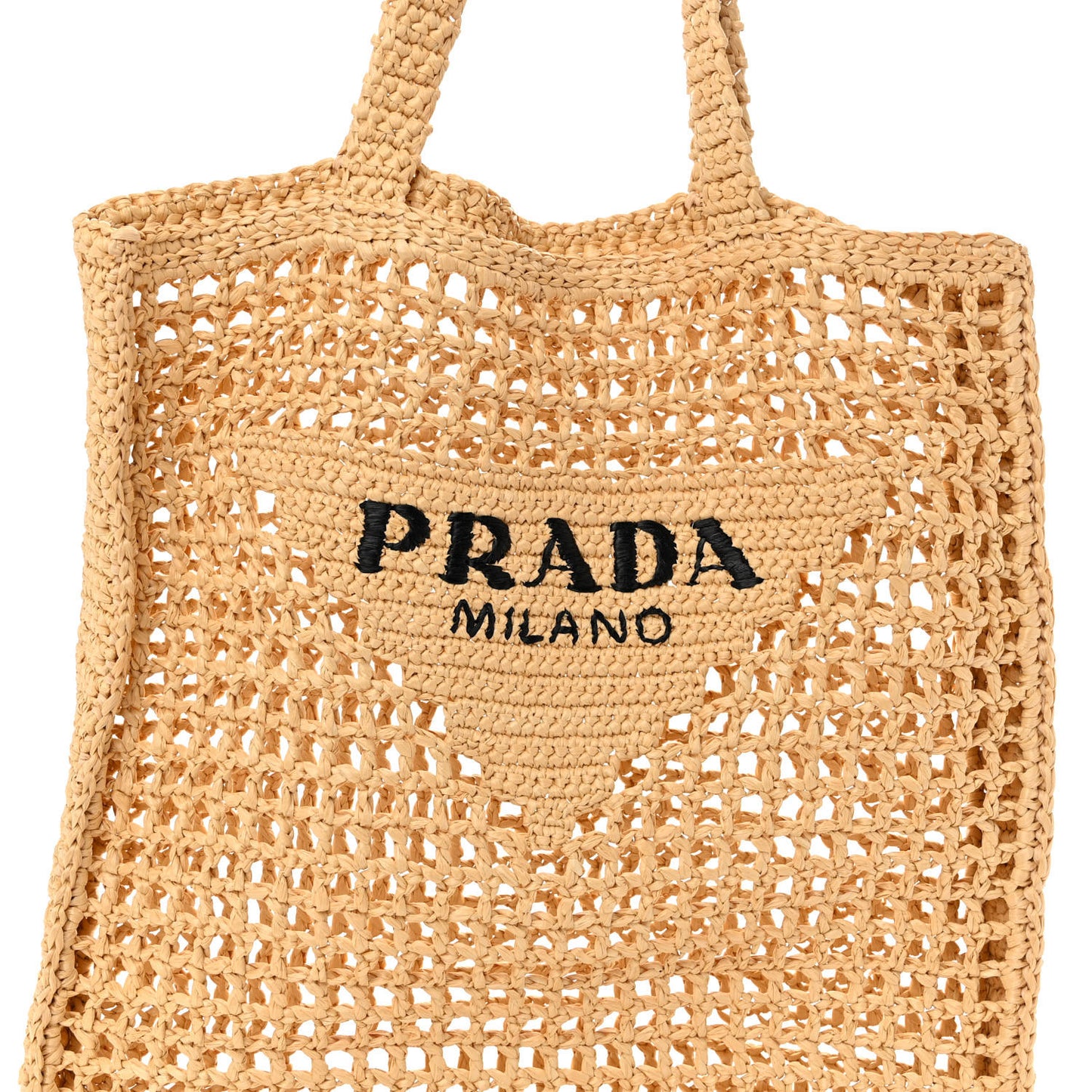 Yarn Raffia Effect Crochet Logo Embroidered Tote Bag Naturale