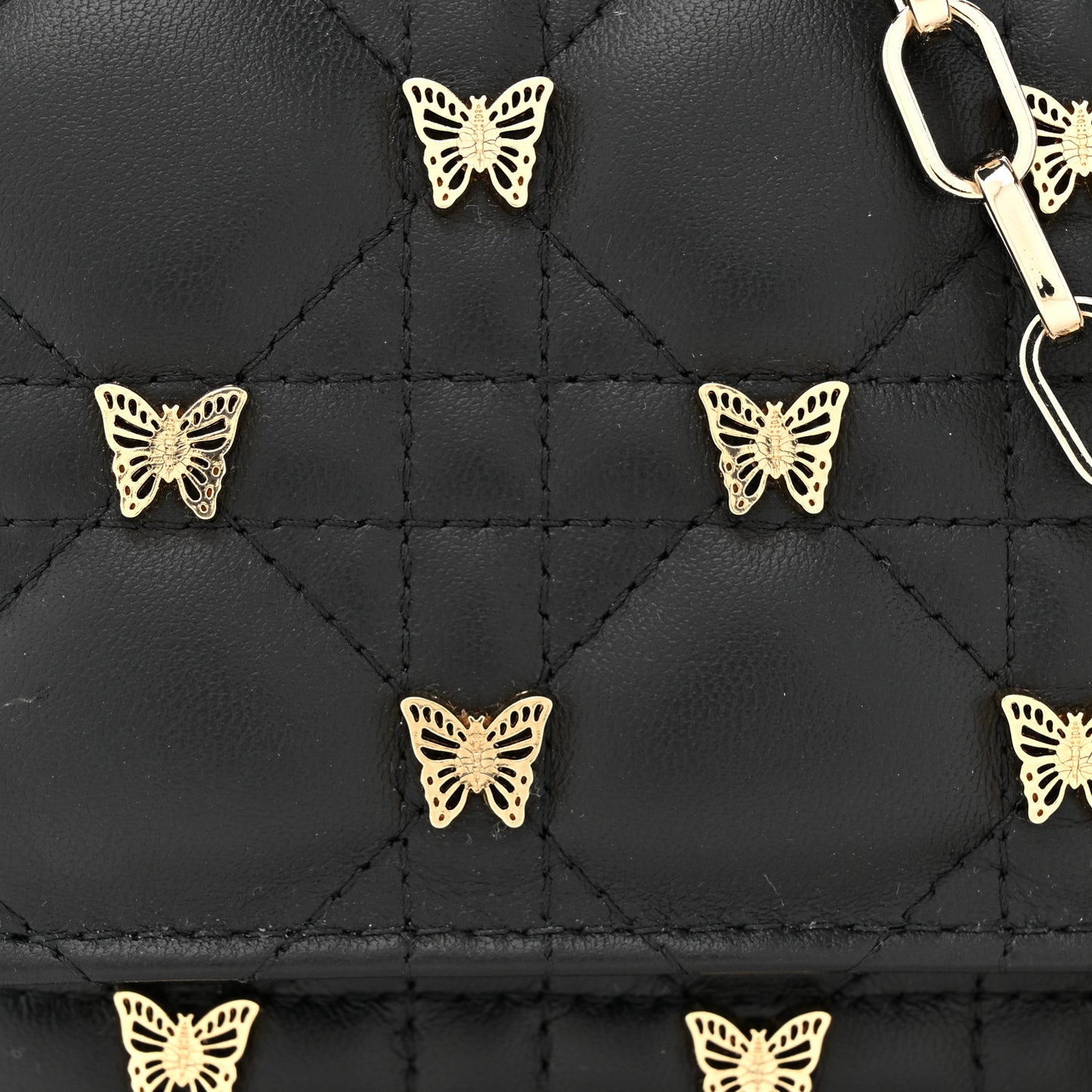Lambskin Cannage Butterfly Studs Miss Dior Pouch Black