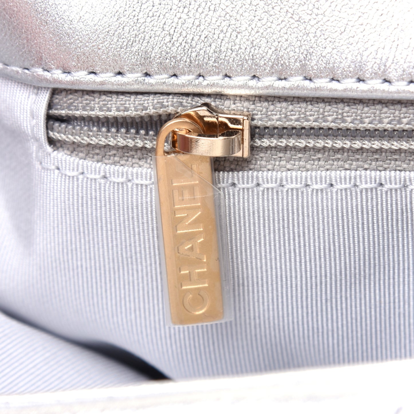 Metallic Lambskin Quilted Medium Chanel 19 Flap Silver