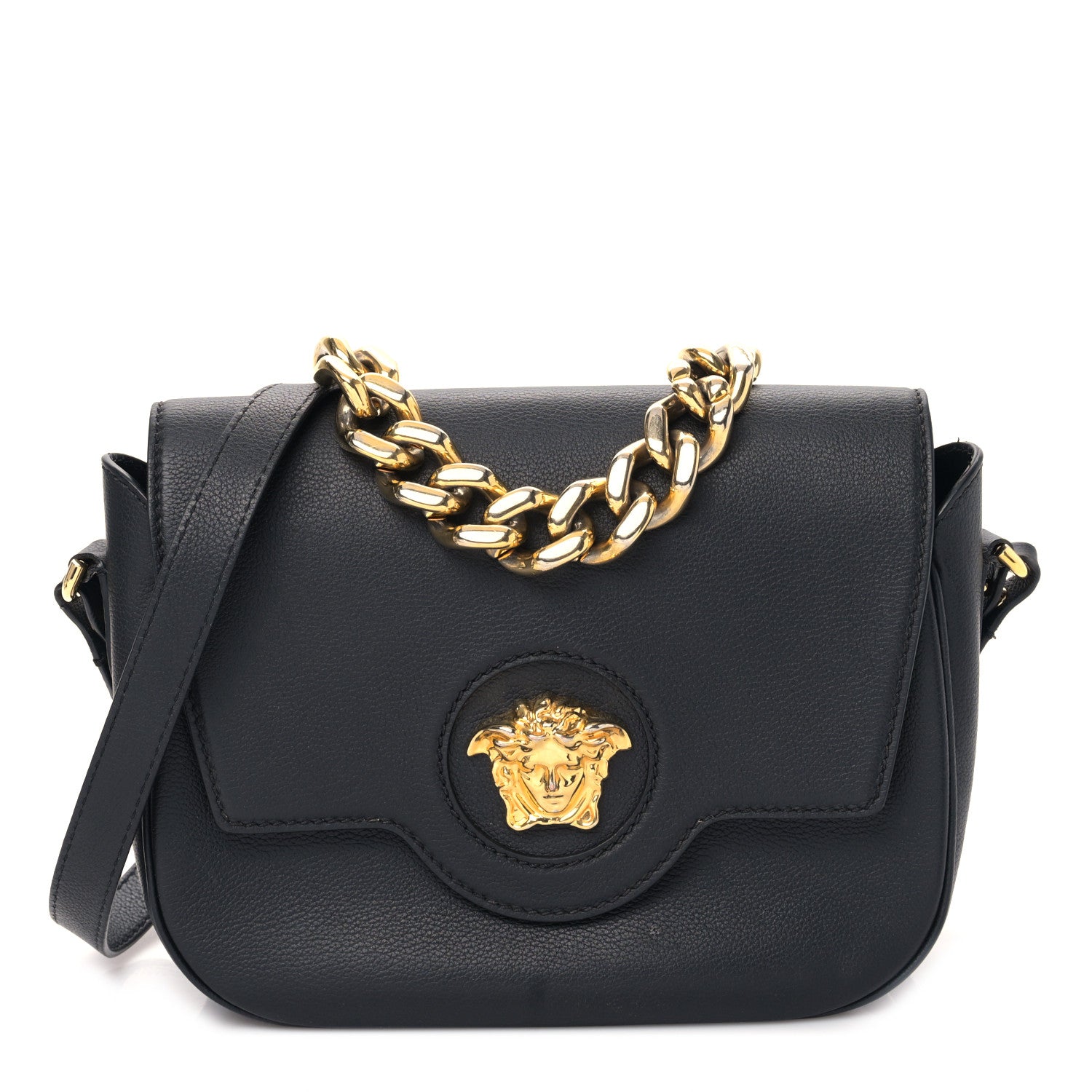 Versace Grained Calfskin La Medusa Flap Shoulder Bag Black 1 of 8