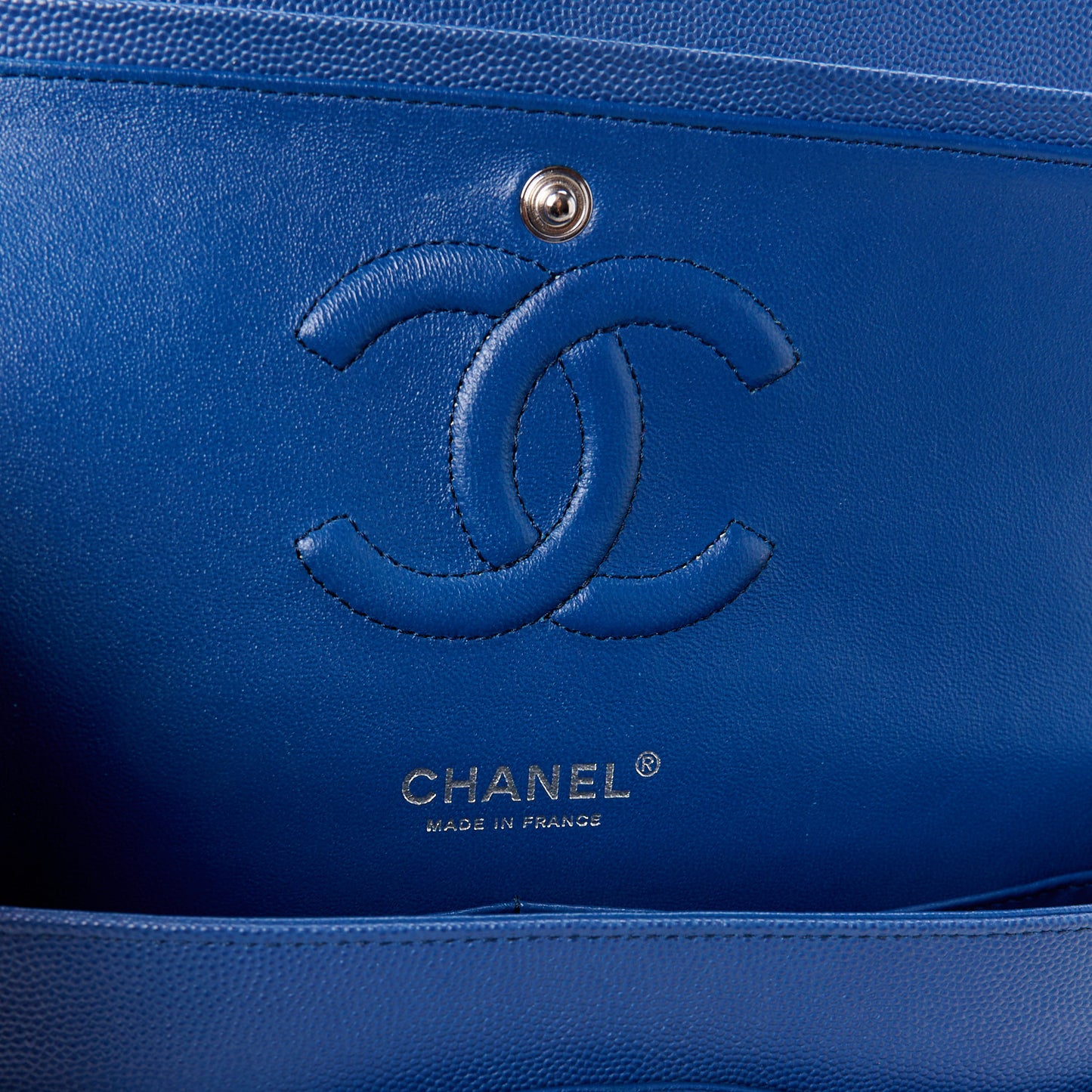 Caviar Chevron Quilted Small Double Flap Blue