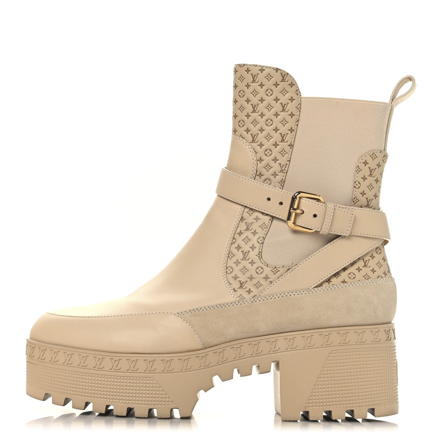 専用　Louis Vuitton ベージュ フラットシューズ Louis Vuitton Suede Calfskin Embossed Monogram Laureate Platform