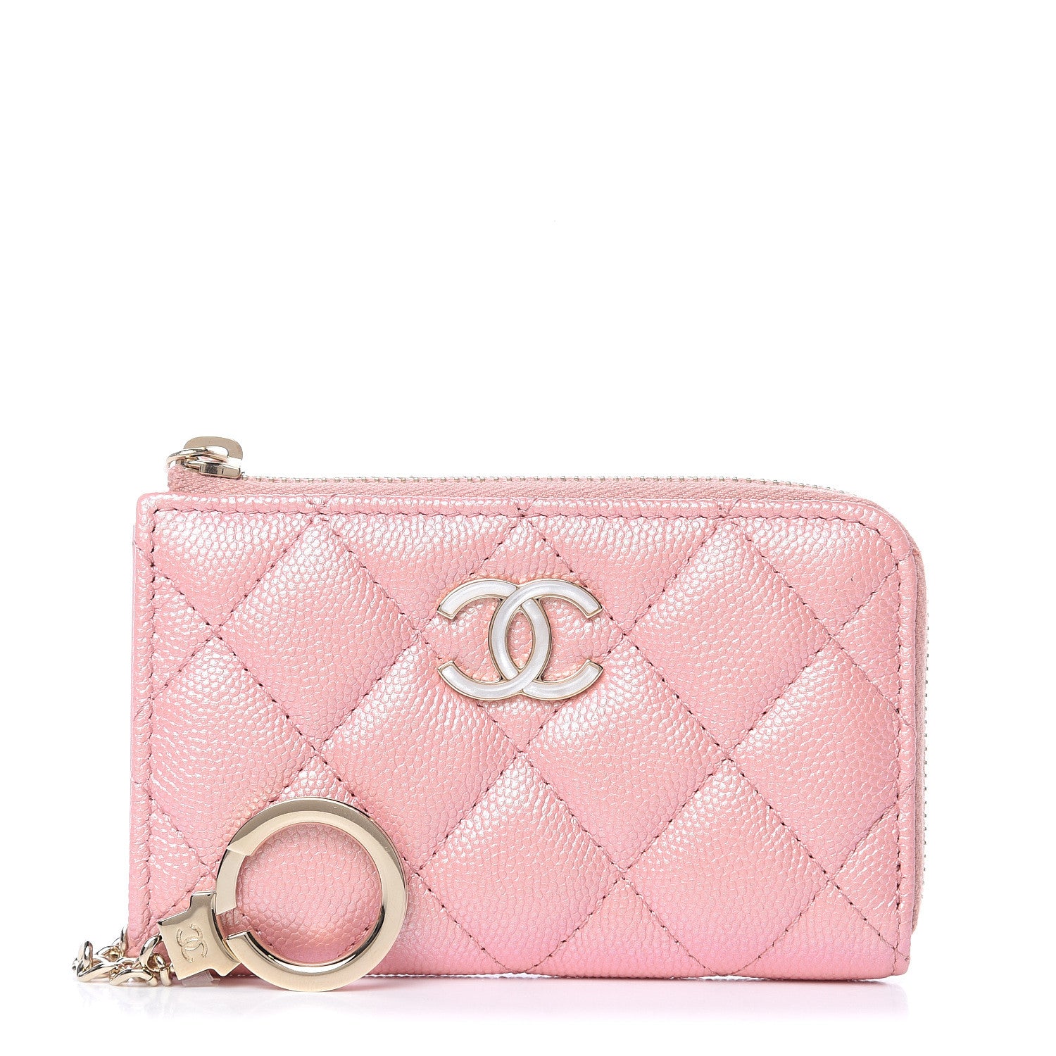 Chanel Iridescent Caviar Quilted Zipped Key Holder Case Rose Pink