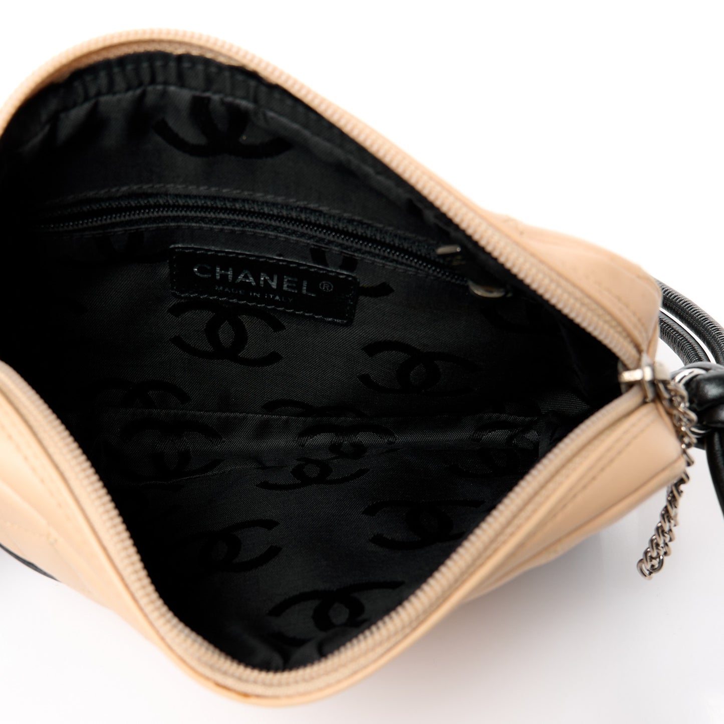 Calfskin Quilted Cambon Pochette Beige Black