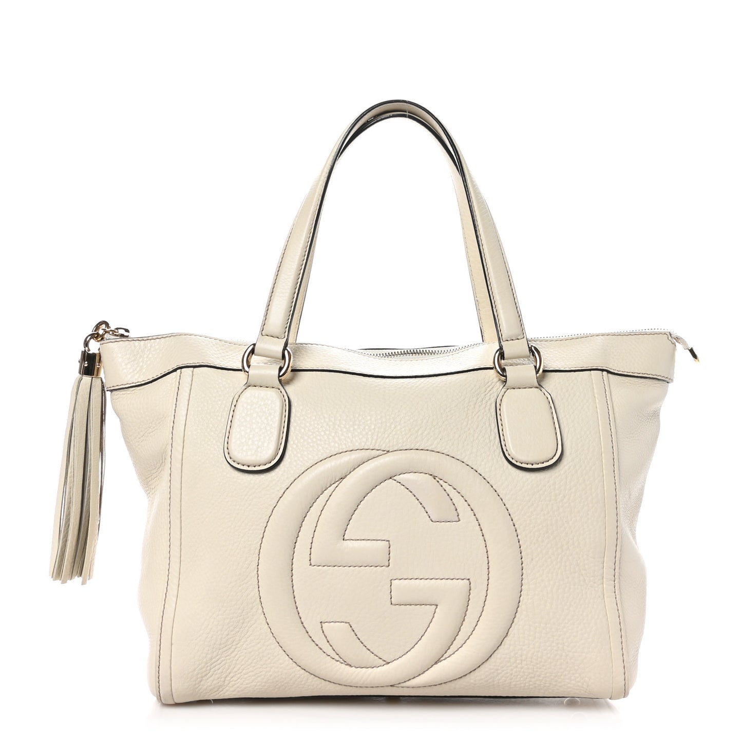 Pebbled Calfskin Small Soho Top Handle Bag Off White