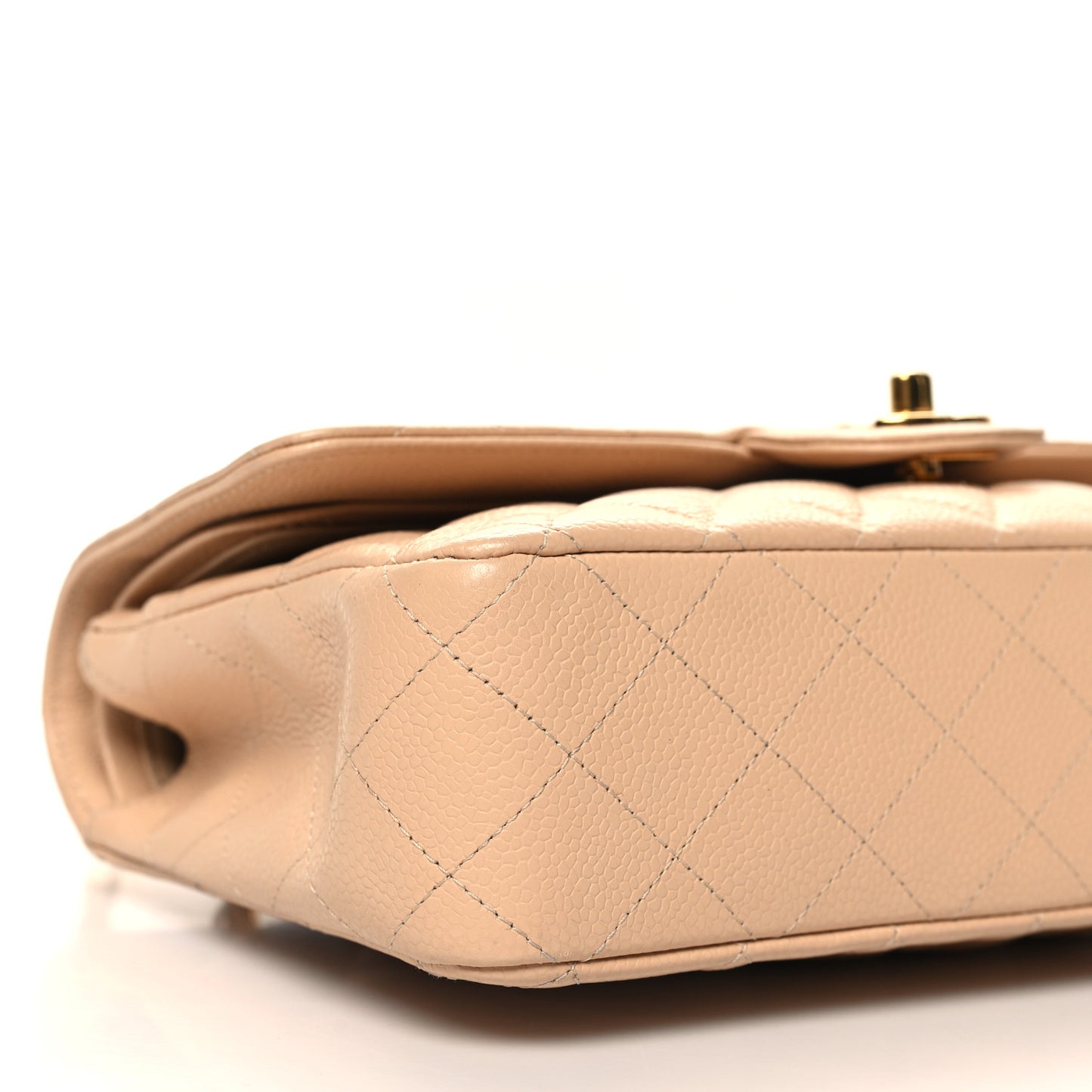 Caviar Quilted Medium Double Flap Beige
