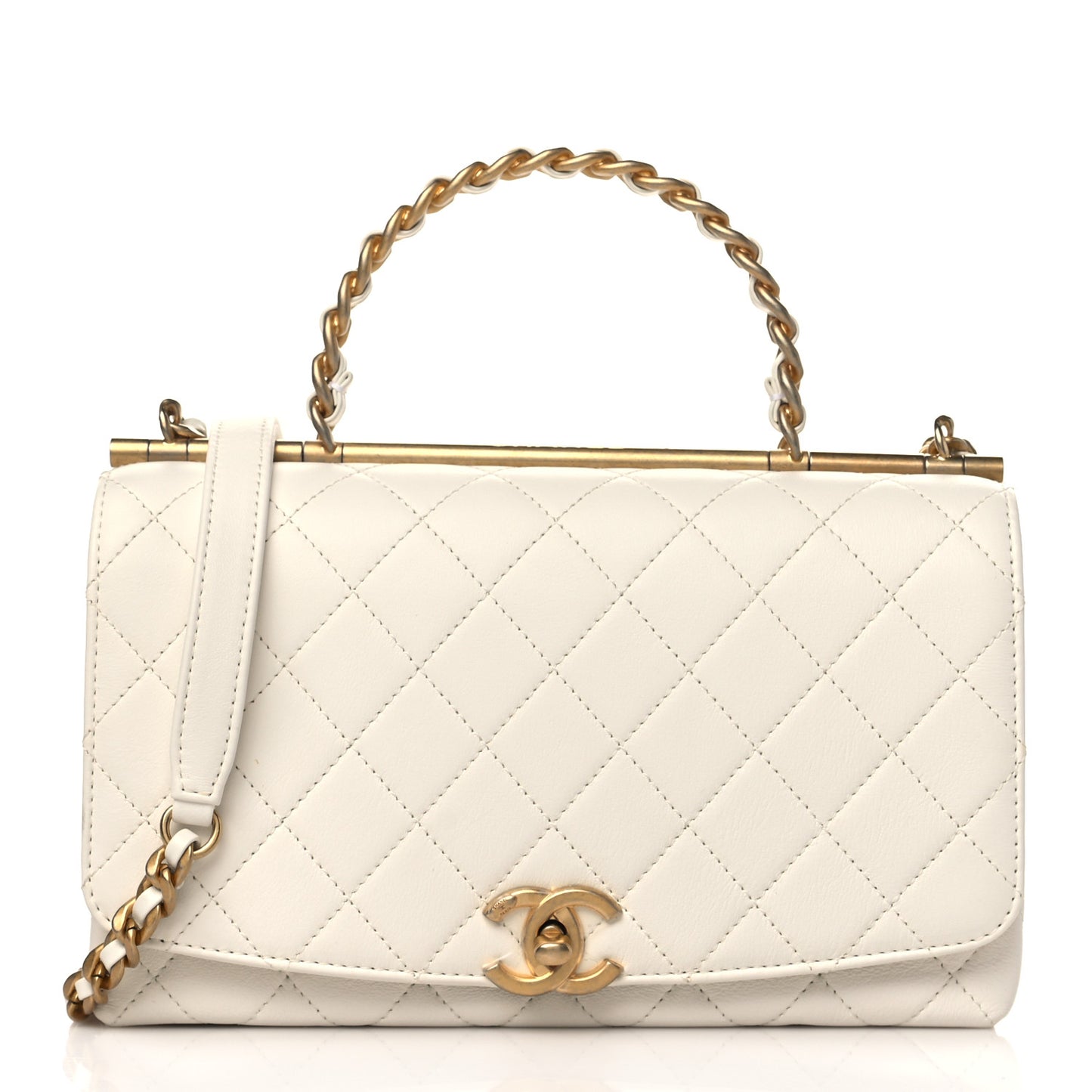 Lambskin Quilted La Parisienne Top Handle Flap White