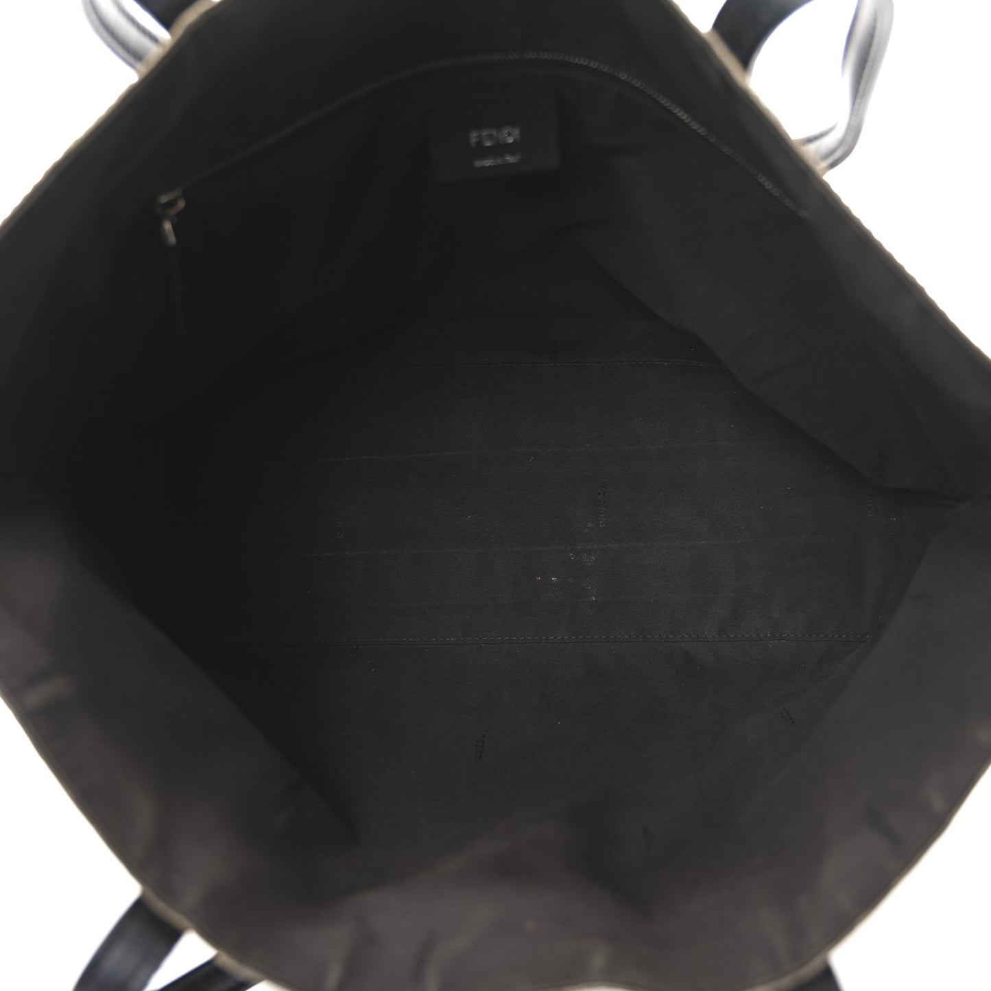 Glazed Fabric Vitello Century FF 1974 Stamp Patch Shopping Tote Mogano Panna Black