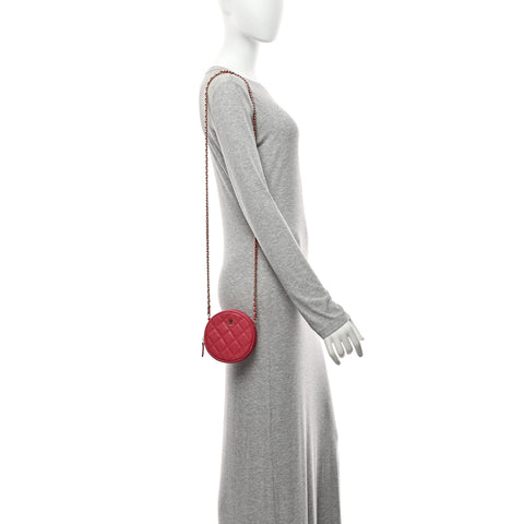 Lambskin Quilted Round Clutch With Chain Pink