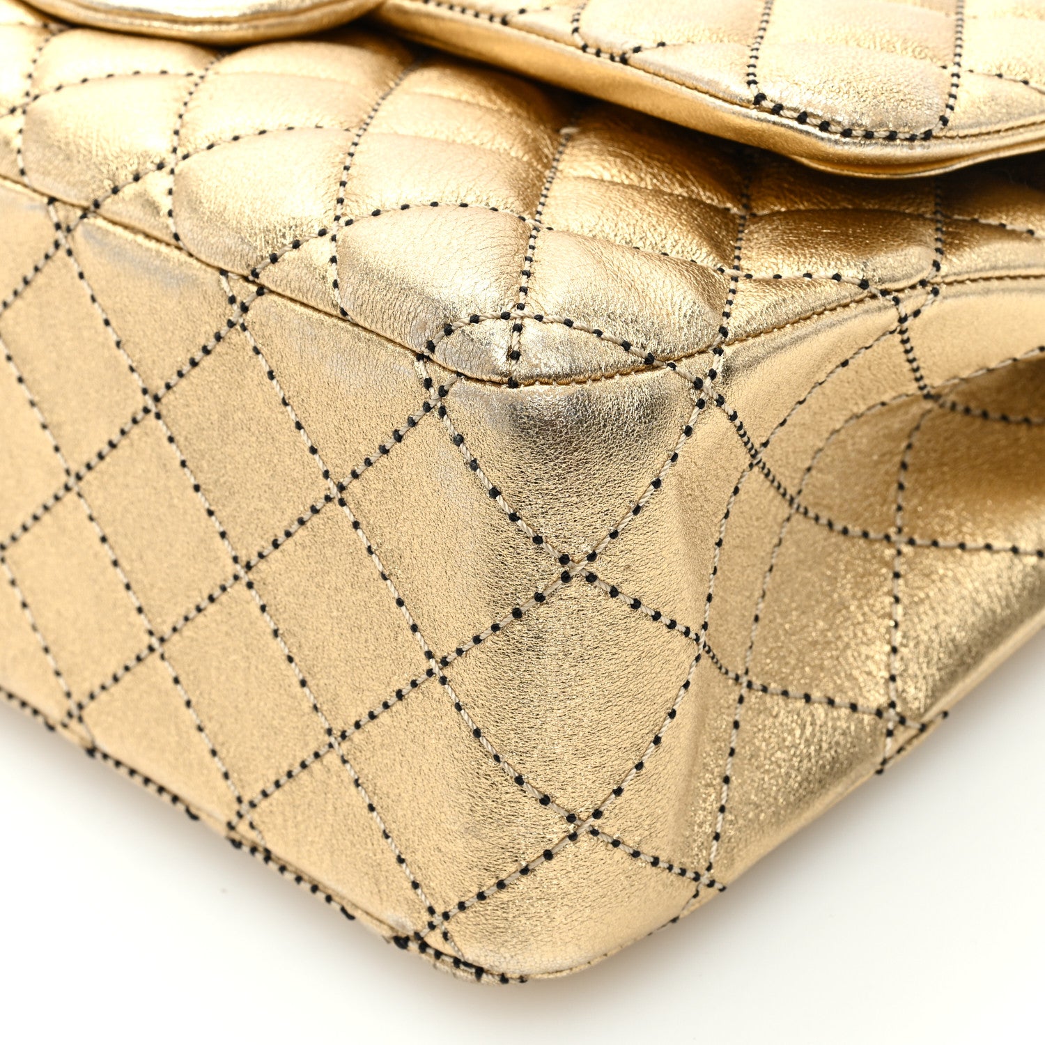 Chanel Metallic Washed Lambskin Quilted Jumbo Double Flap Dark Gold 10 of 11