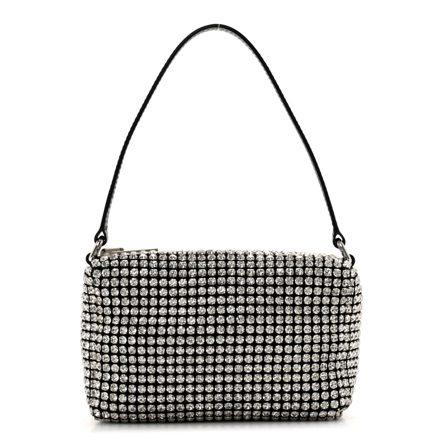 Mesh Crystal Rhinestone Mini Heiress Pouch Black Silver
