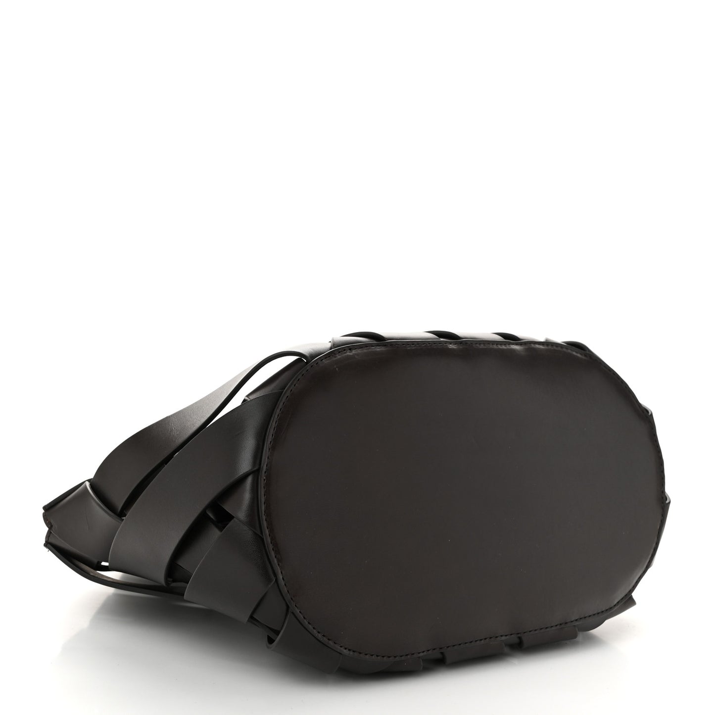 Calfskin V Woven Drawstring Tote Dark Brown