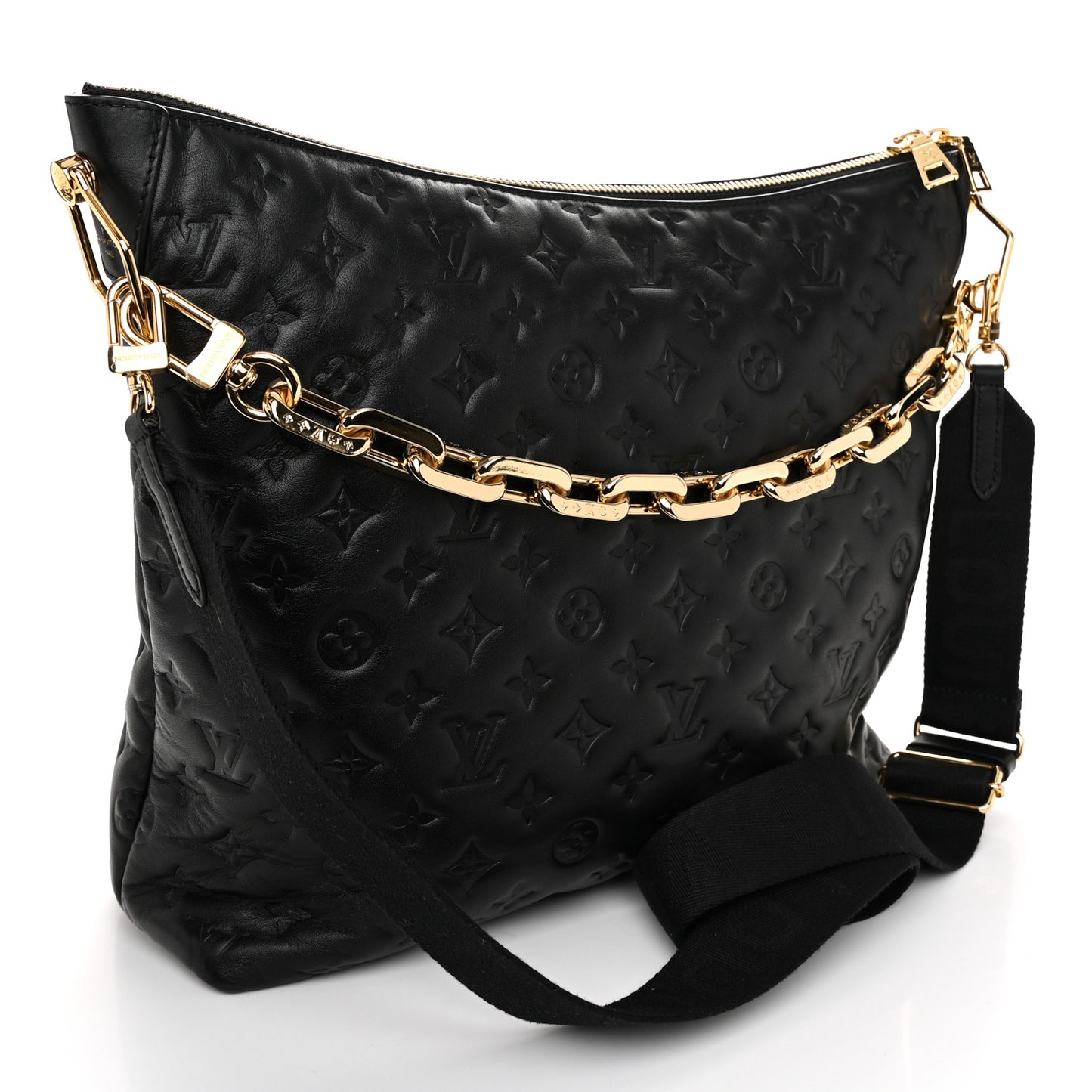 Lambskin Embossed Monogram Coussin Hobo MM Black