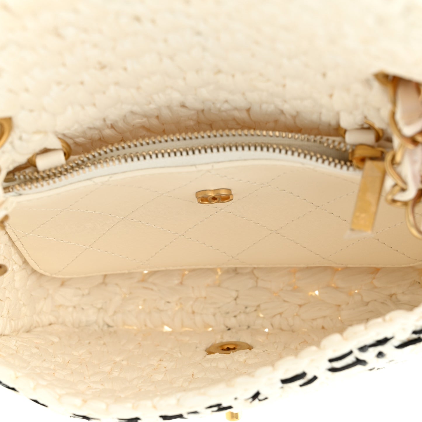 Raffia Effect Tweedy Mini Flap Bag White Black