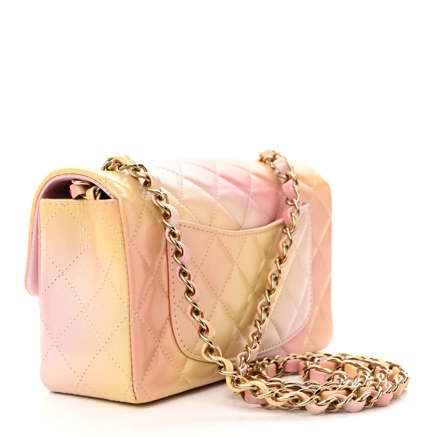 Lambskin Quilted Tie Dye Ombre Mini Rectangular Flap Yellow Multicolor